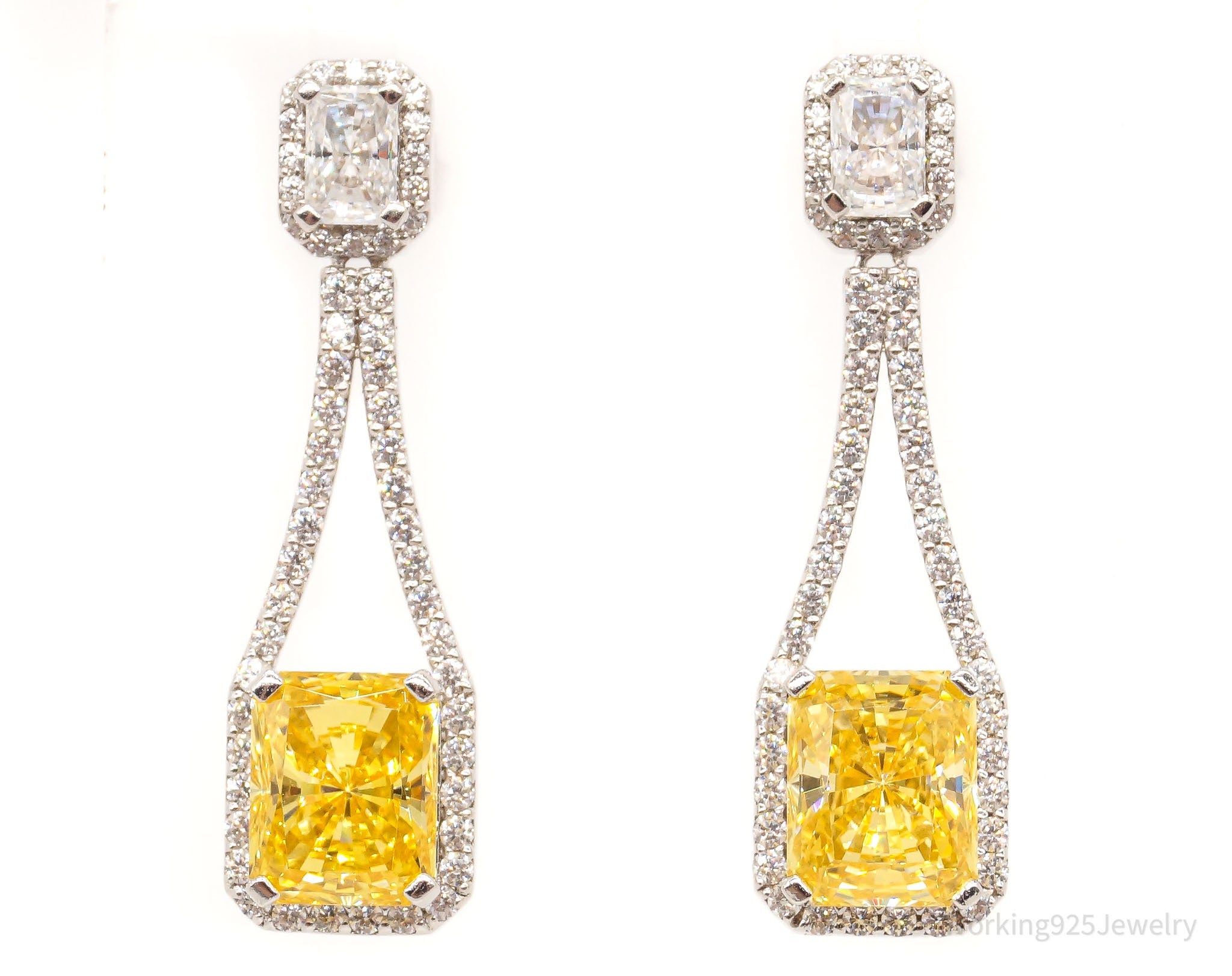 Daniel K Clear & Canary Simulated Diamond Rhodium Finish SterlingSilver Earrings