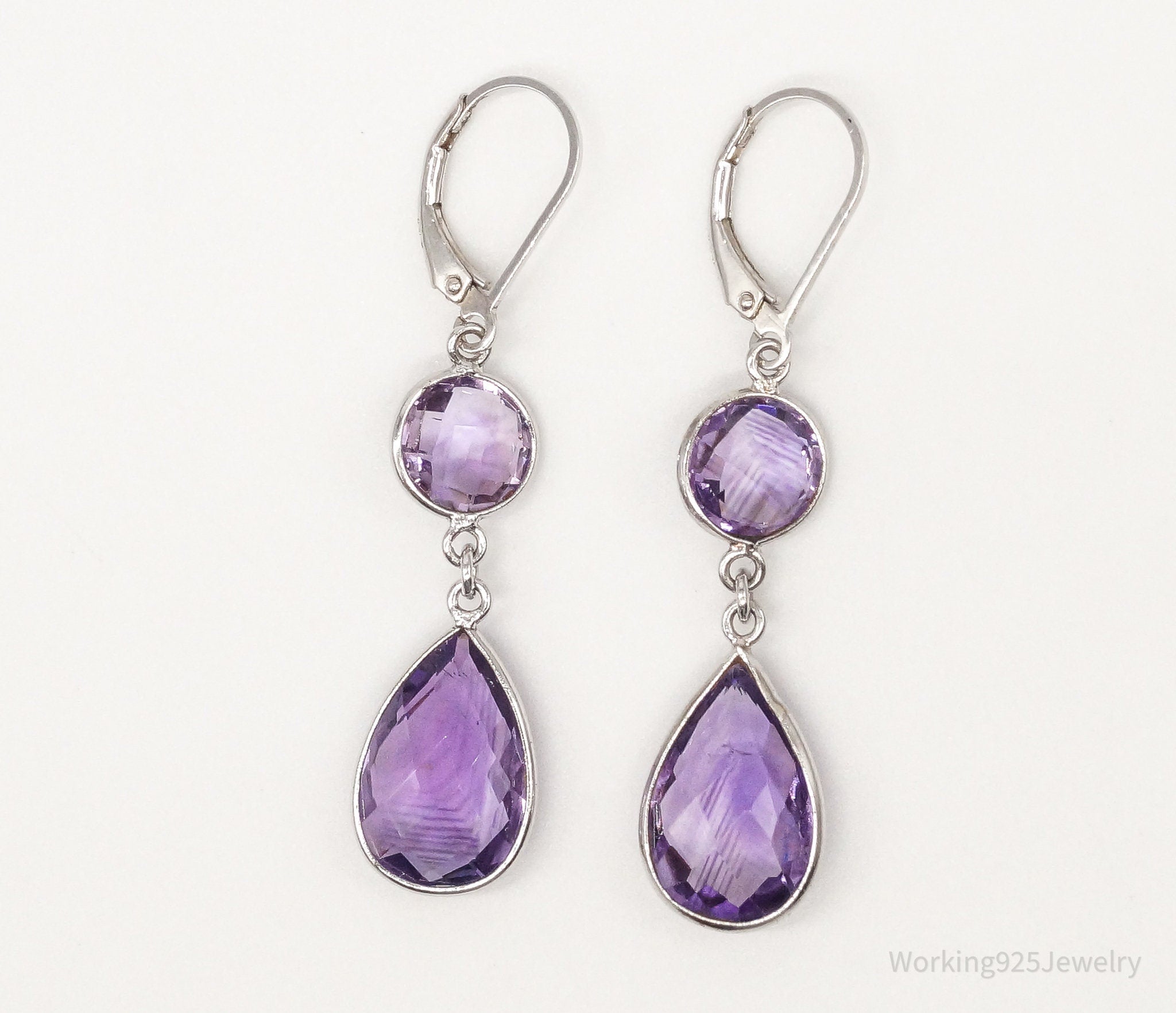 Vintage Amethyst Dangle Sterling Silver Earrings