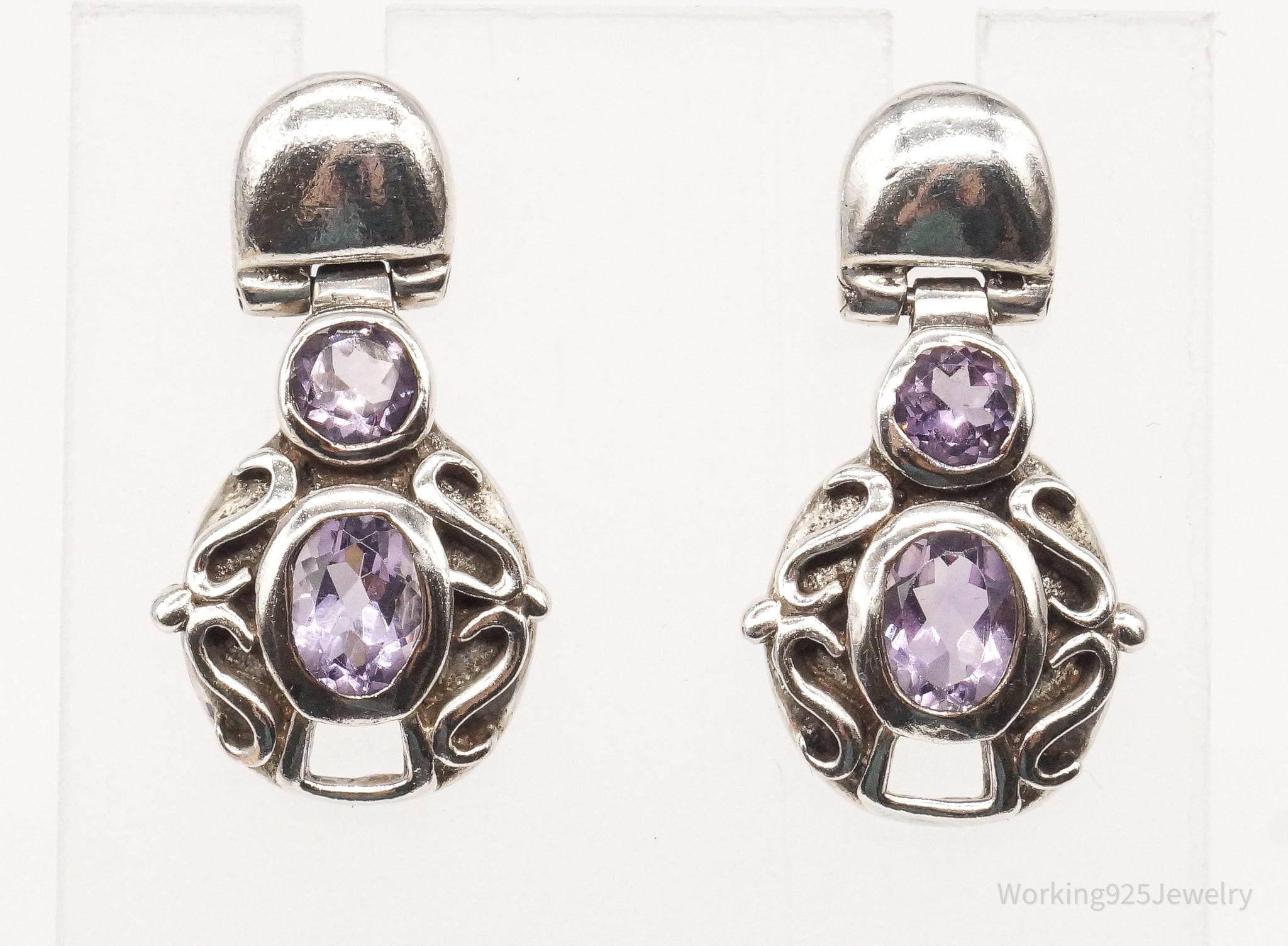 Vintage Designer SI Amethyst Sterling Silver Earrings