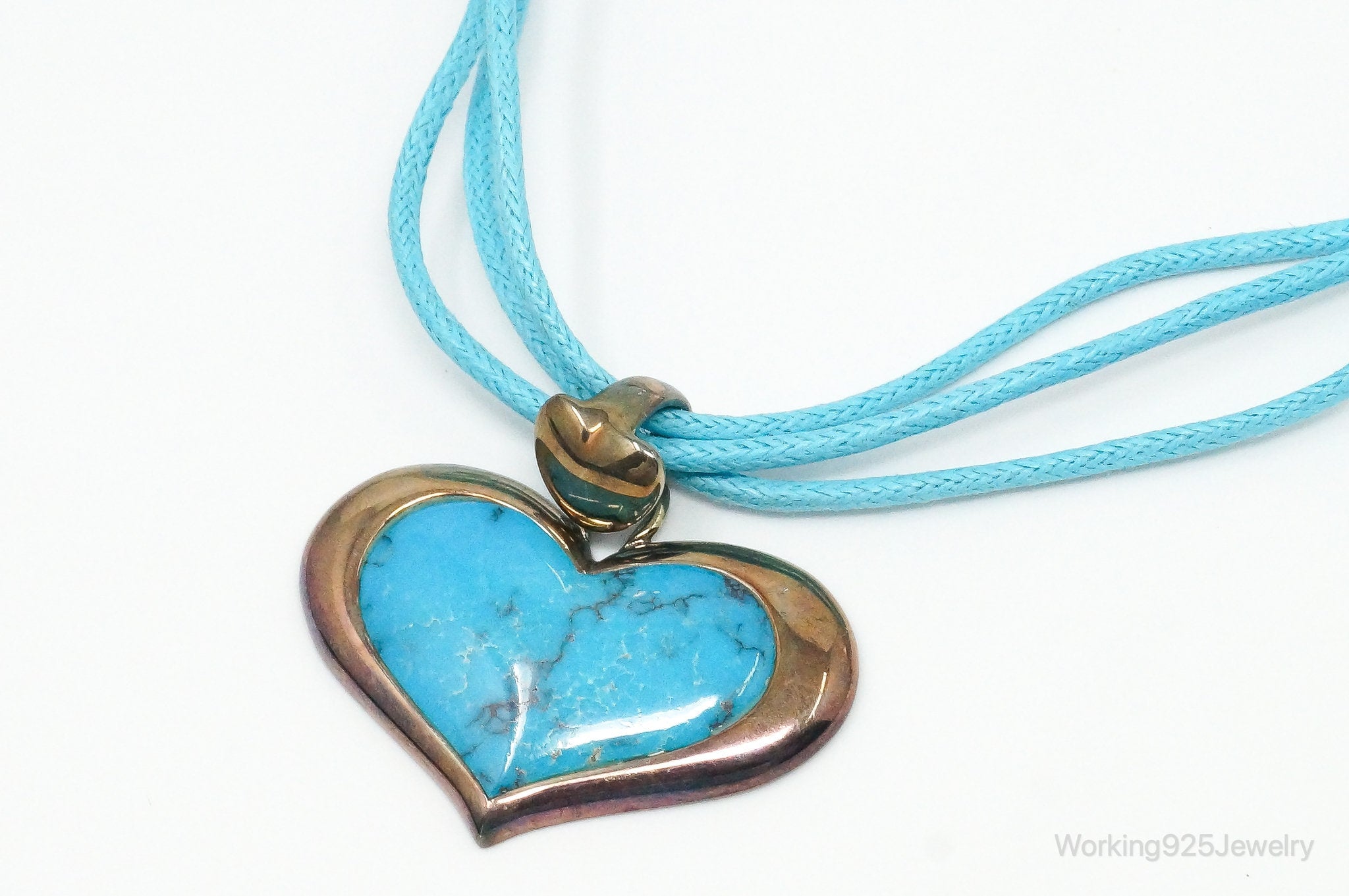 Designer SX Turquoise Heart Sterling Silver Cord Necklace