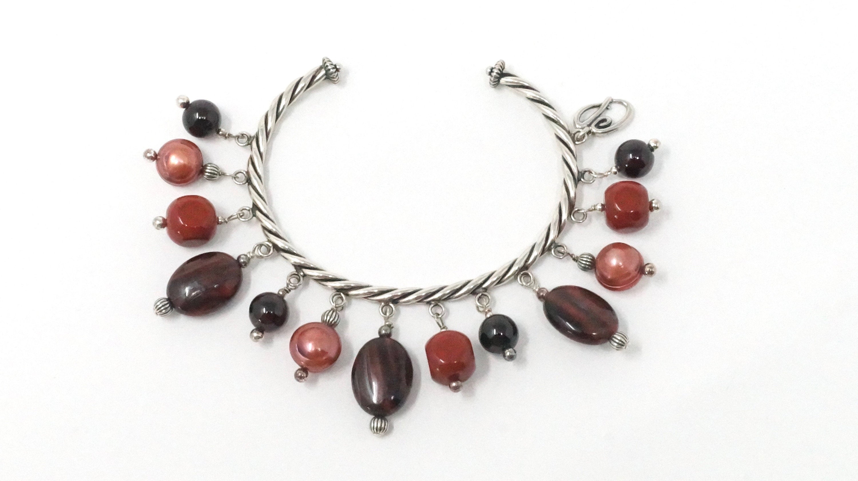 Carolyn Pollack Relios Red Tiger Eye Garnet Cable Sterling Silver Cuff Bracelet