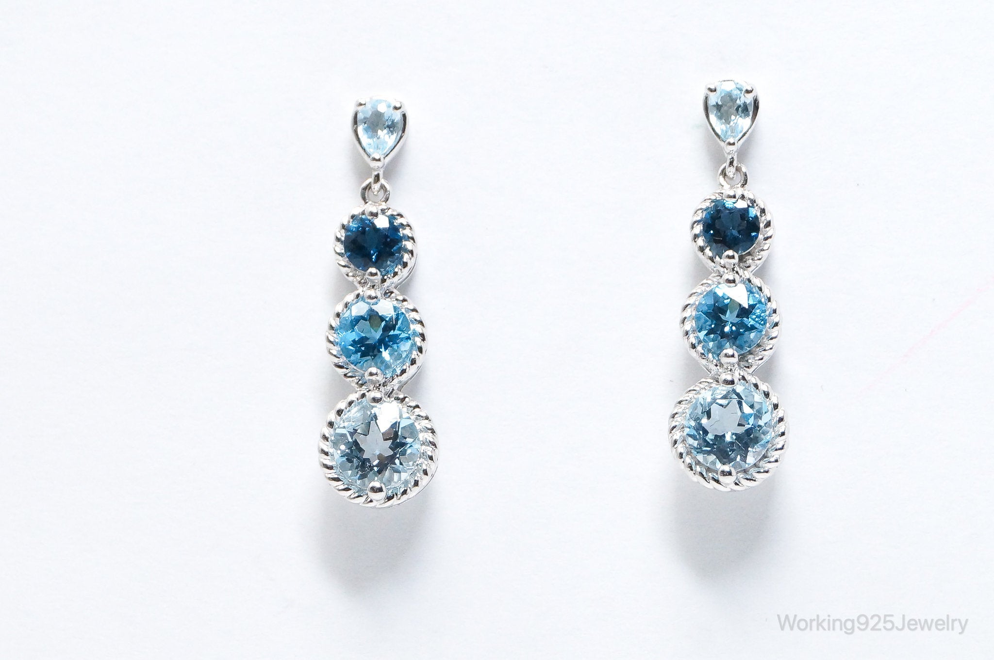 Vintage Blue Topaz Sterling Silver Cable Earrings