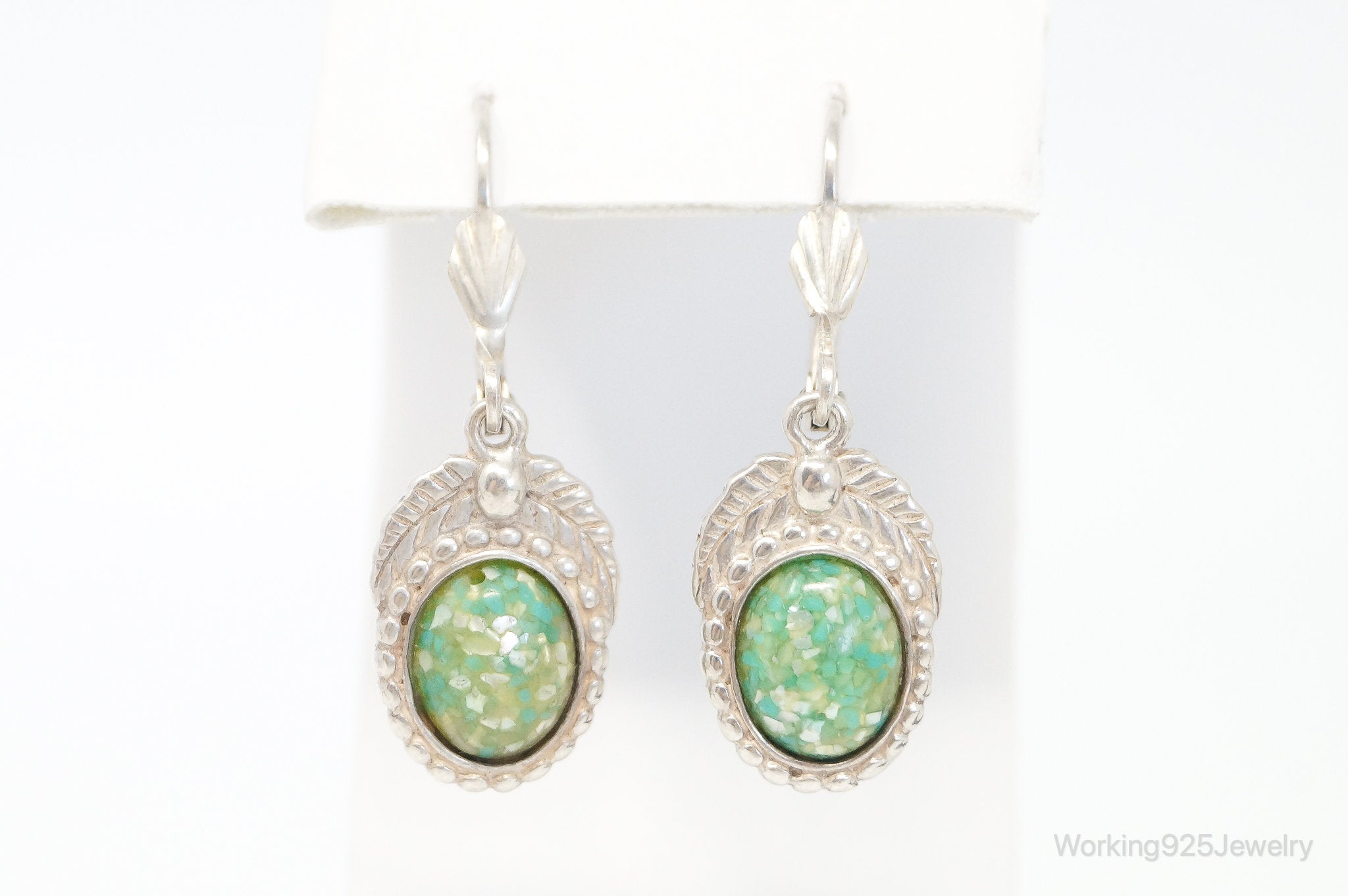 Designer Carolyn Pollack Turquoise Mother Of Pearl Sterling Silver Earrings