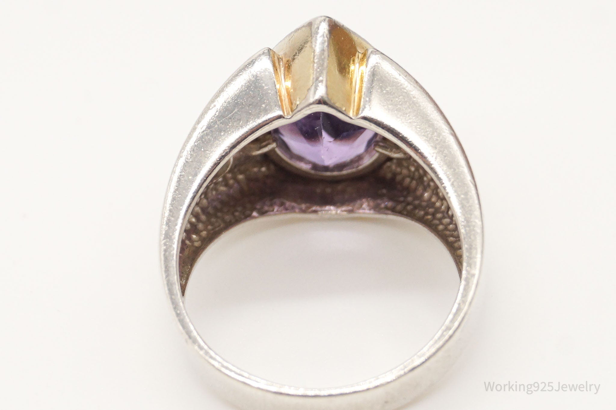 Vintage Large Amethyst Gold Vermeil Sterling Silver Ring - Size 7.25