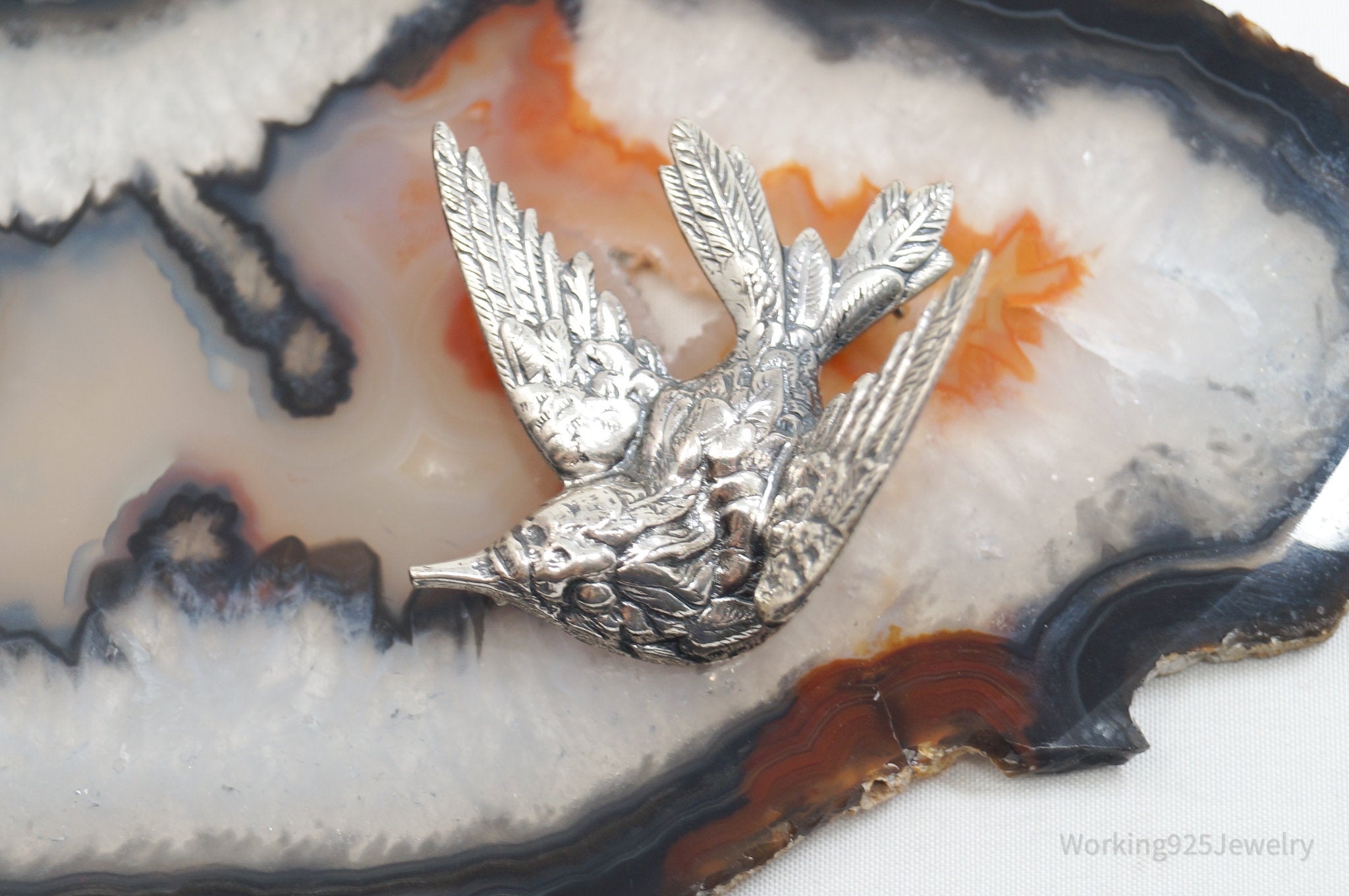 Vintage Designer JewelArt Humming Bird Sterling Silver Brooch Pin