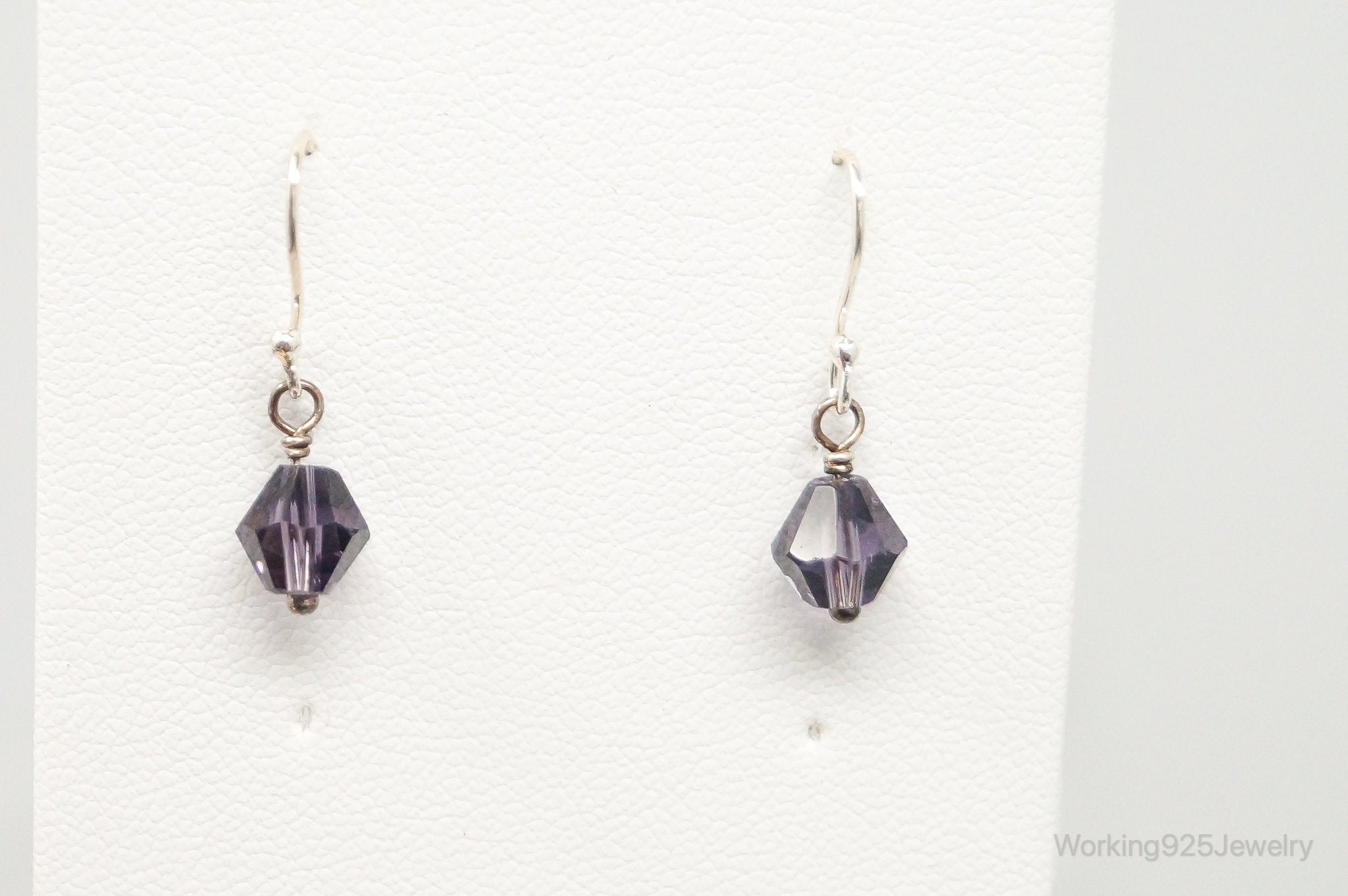 Purple Crystal Bead Modern Sterling Silver Earrings