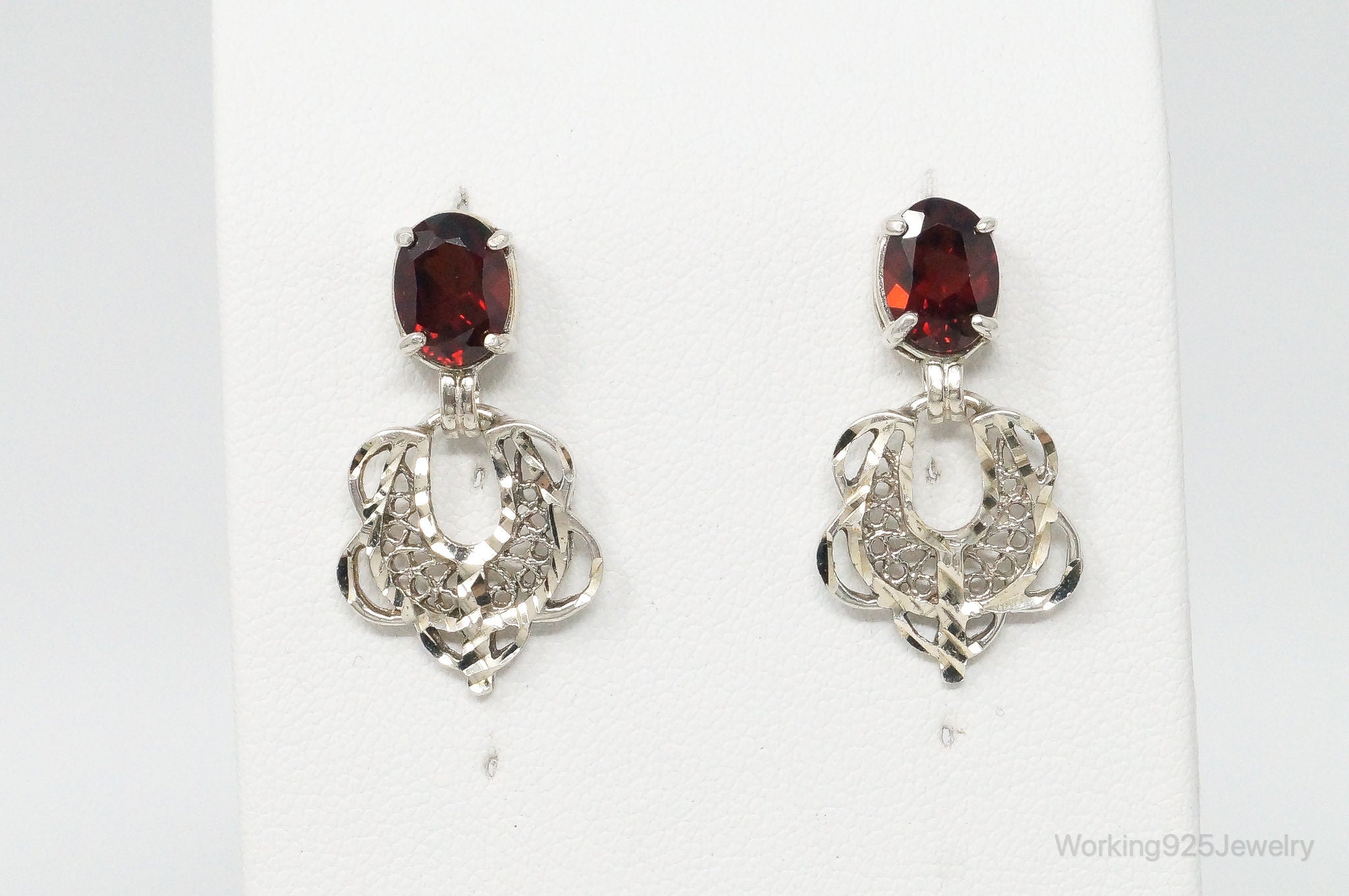 Vintage Designer Garnet Sterling Silver Earrings