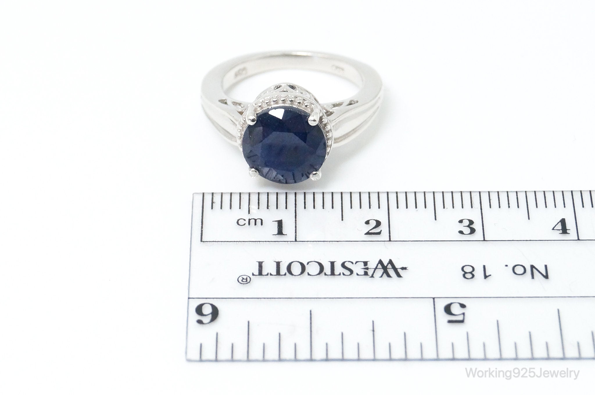 Vintage Art Deco Style Sapphire Sterling Silver Ring - Size 5