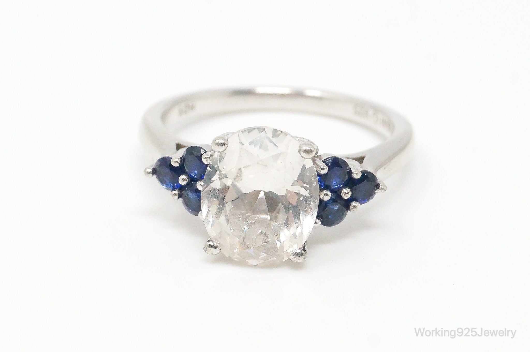 Vintage Designer Cubic Zirconia Lab Sapphire Sterling Silver Ring - Size 6.75