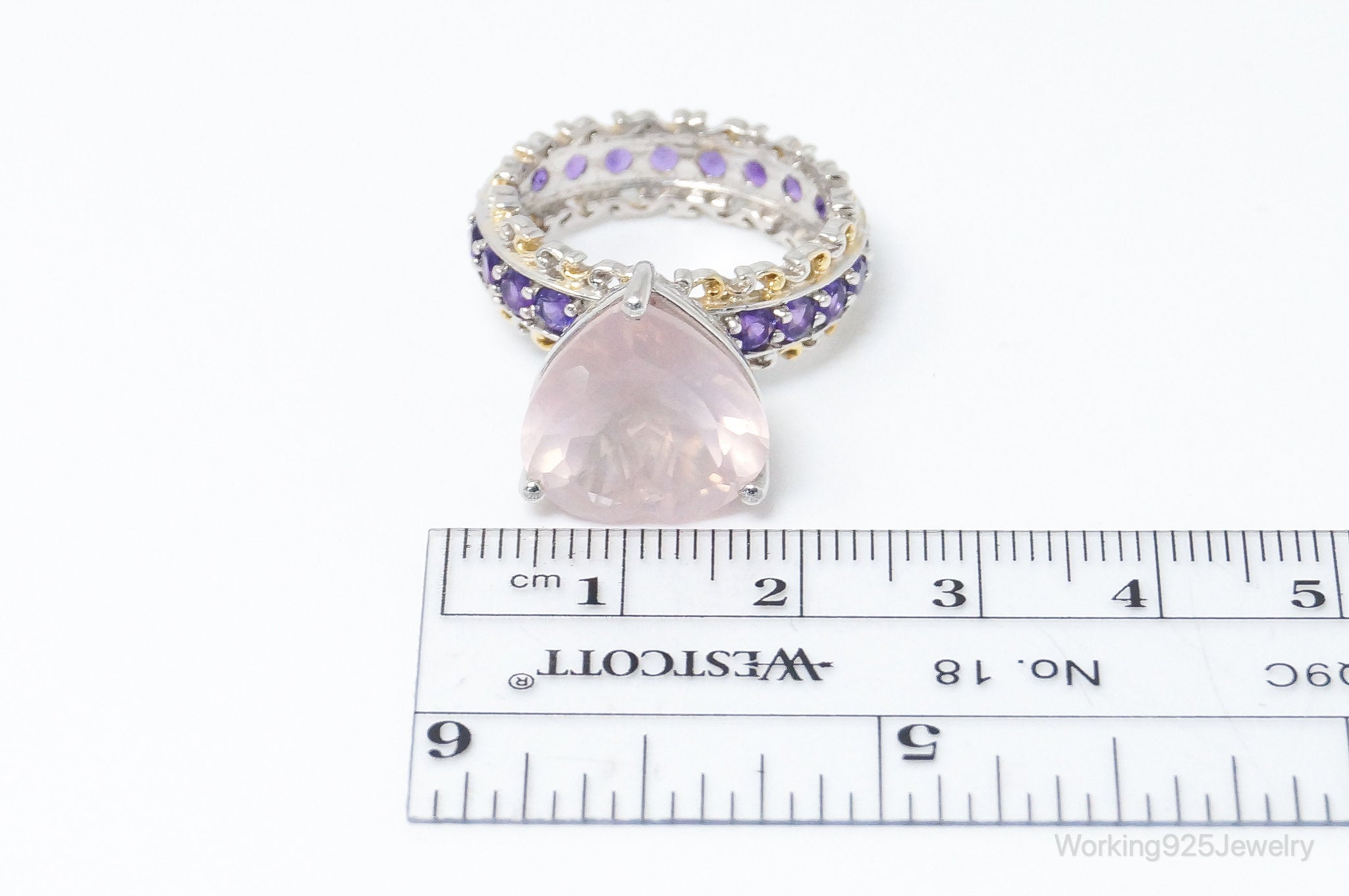 Pink Chalcedony Amethyst Gold Vermeil Sterling Silver Ring SZ 8.25