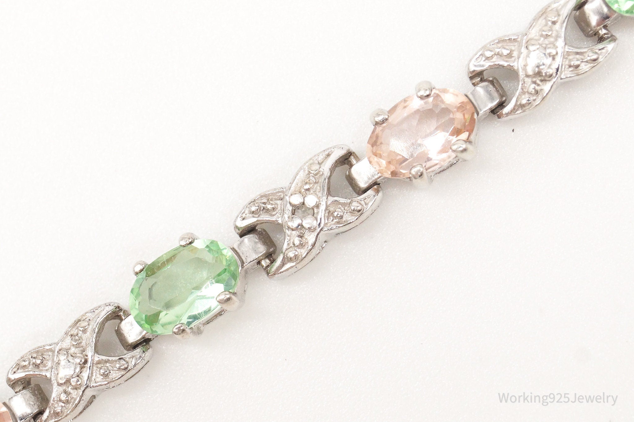 Designer Ross Simons 2 Diamond Peach & Green Stone Sterling Silver Bracelet