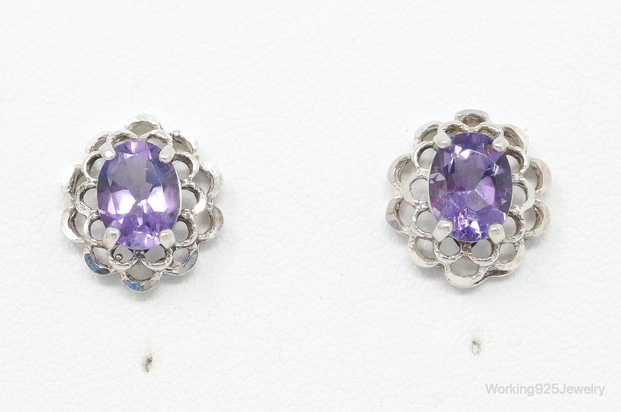 Vintage Amethyst Flower Sterling Silver Earrings