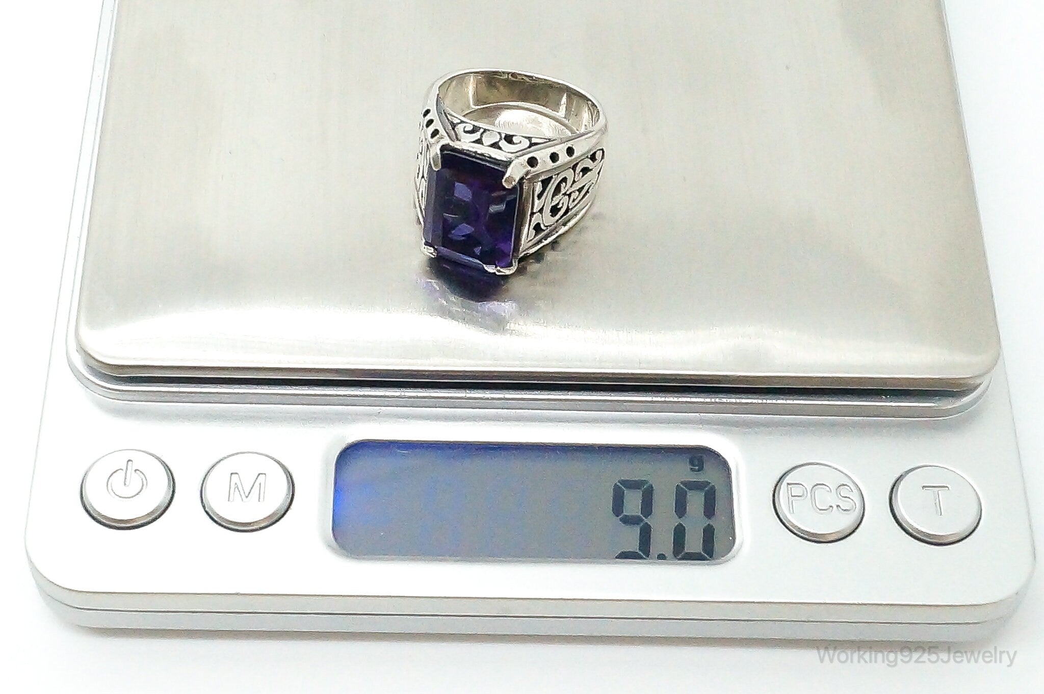 Large Amethyst Sterling Silver Ring - Size 6.75