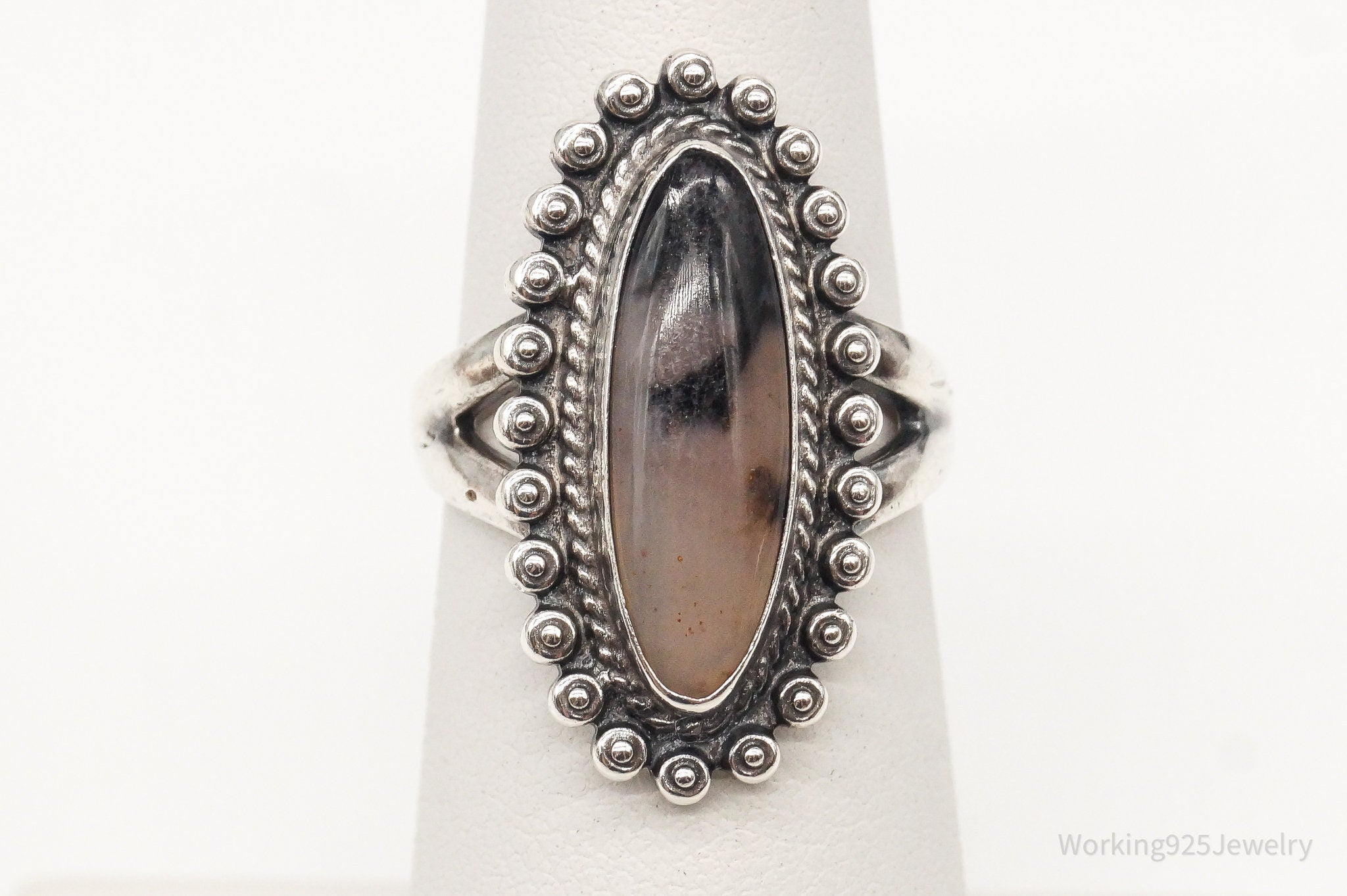 Vintage Handmade Native American Unsigned Agate Sterling Silver Ring - Size 5