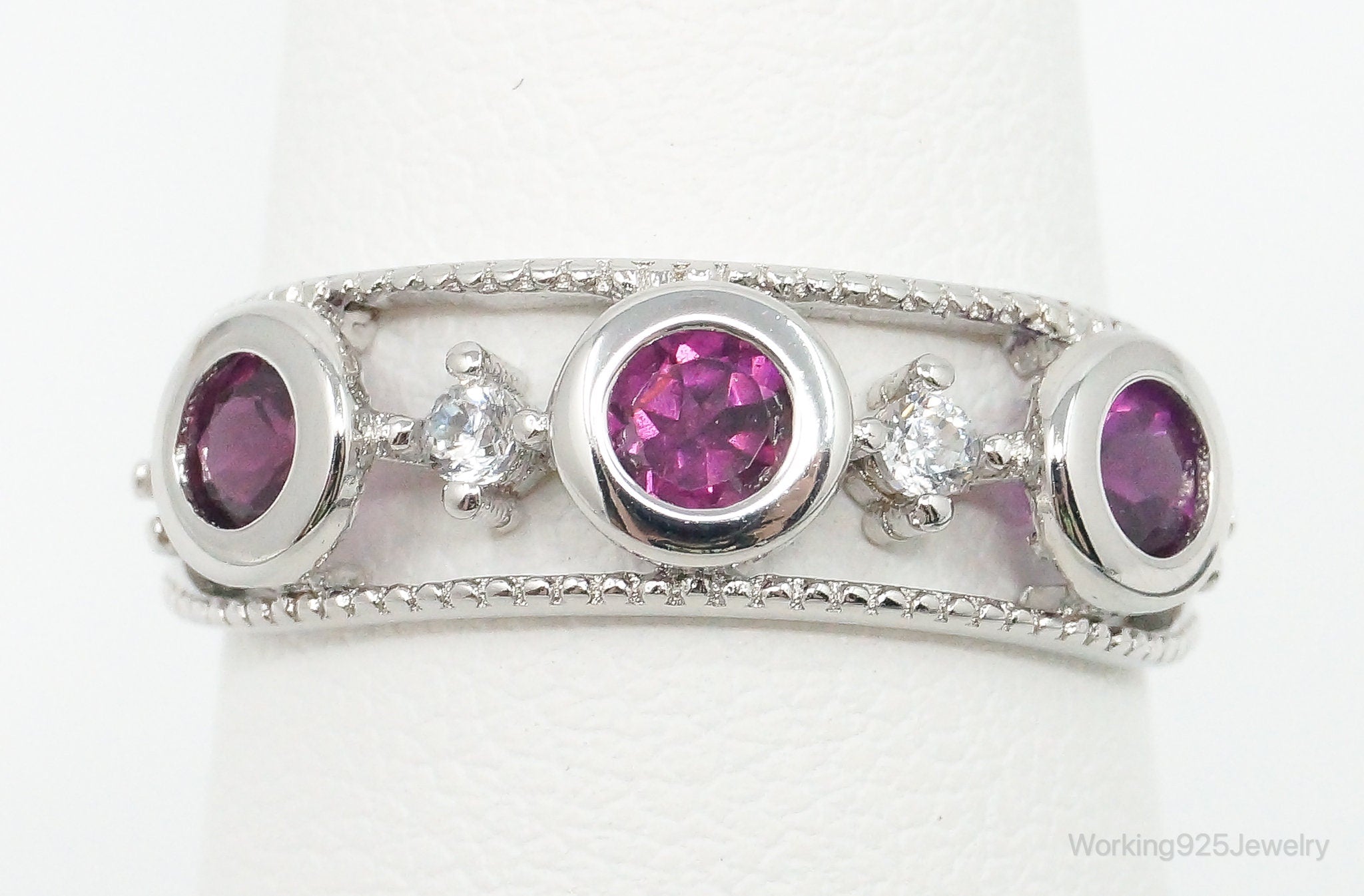 Pink Topaz Cubic Zirconia Sterling Silver Ring - Size 7.5 Adjustable