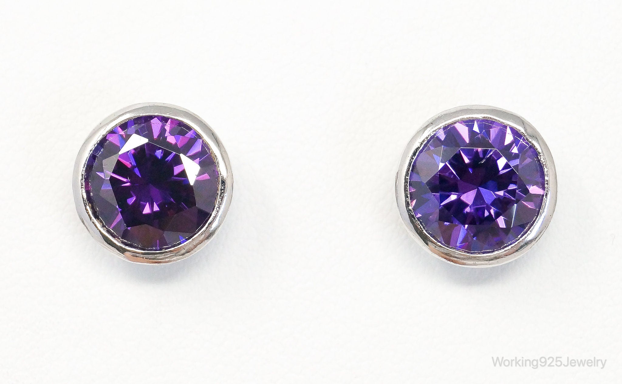 Large Purple Cubic Zirconia Silver Stud Post Earrings