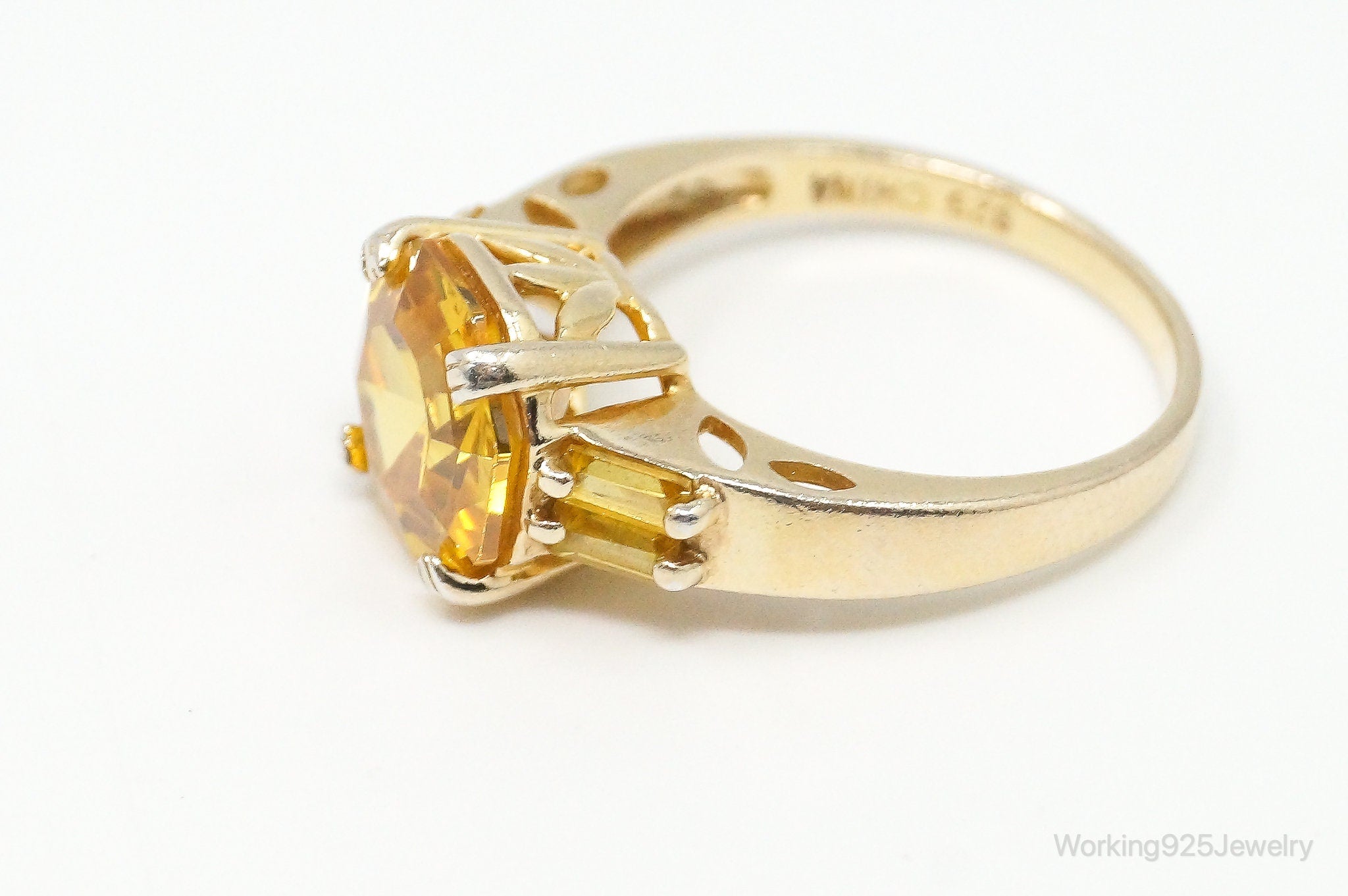 Ross Simons Citrine Cubic Zirconia Gold Vermeil Sterling Silver Ring Size 8