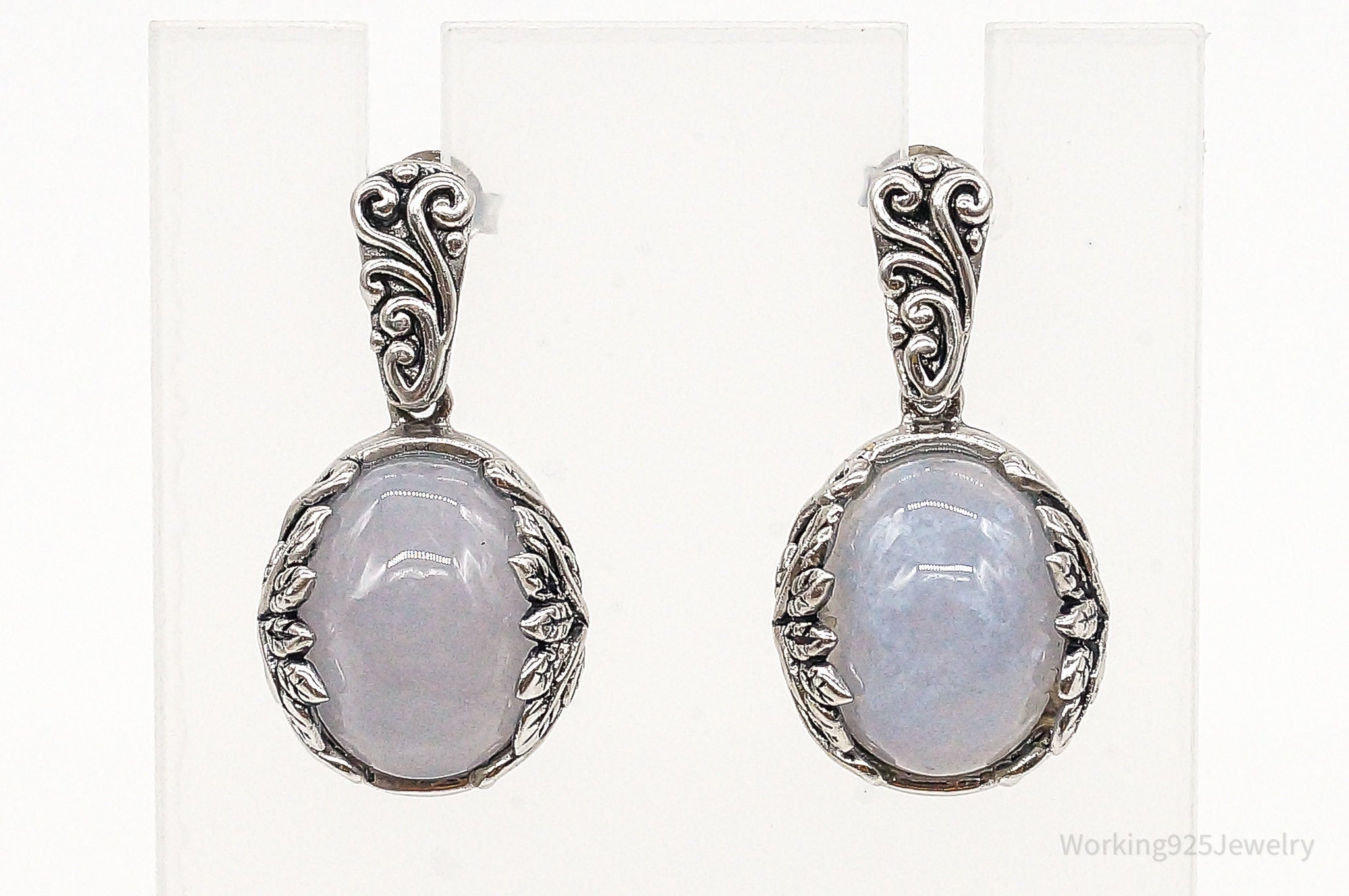 Designer CFJ Lavender Gemstone Bali Inspired Scroll Sterling Silver Earrings