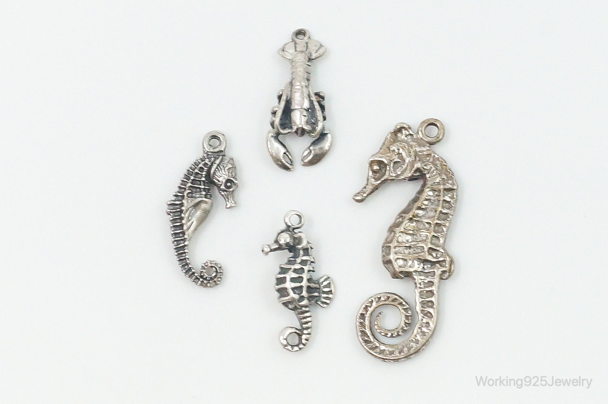 Vintage Antique Seahorses Lobster Ocean Sea Life Sterling Silver Charms Lot