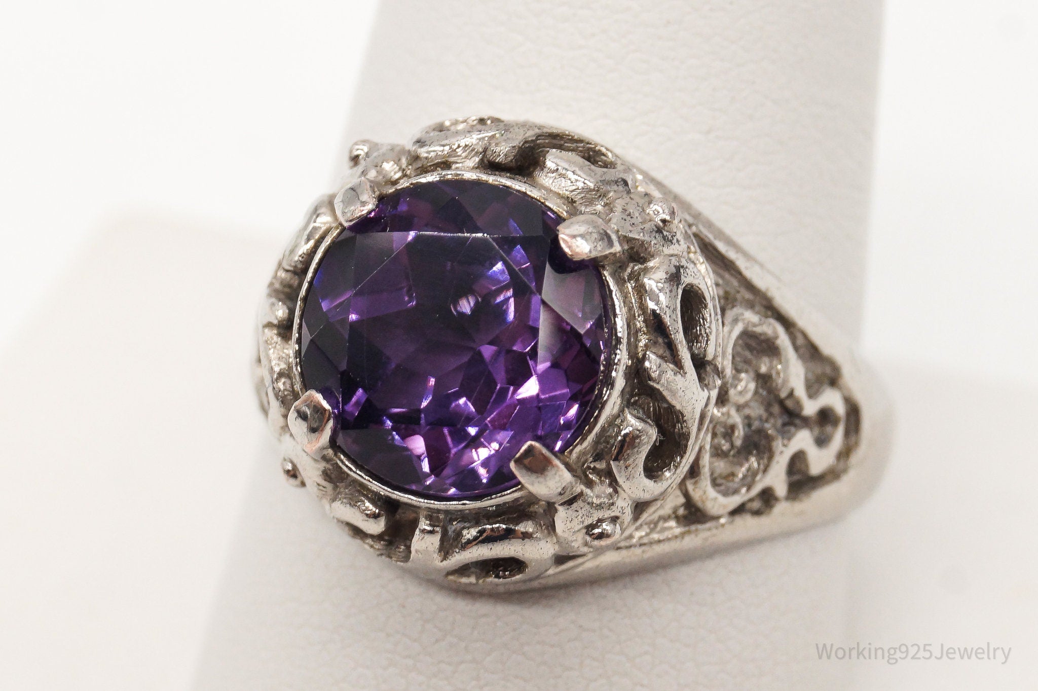 Vintage Amethyst Sterling Silver Plated Ring - Size 10