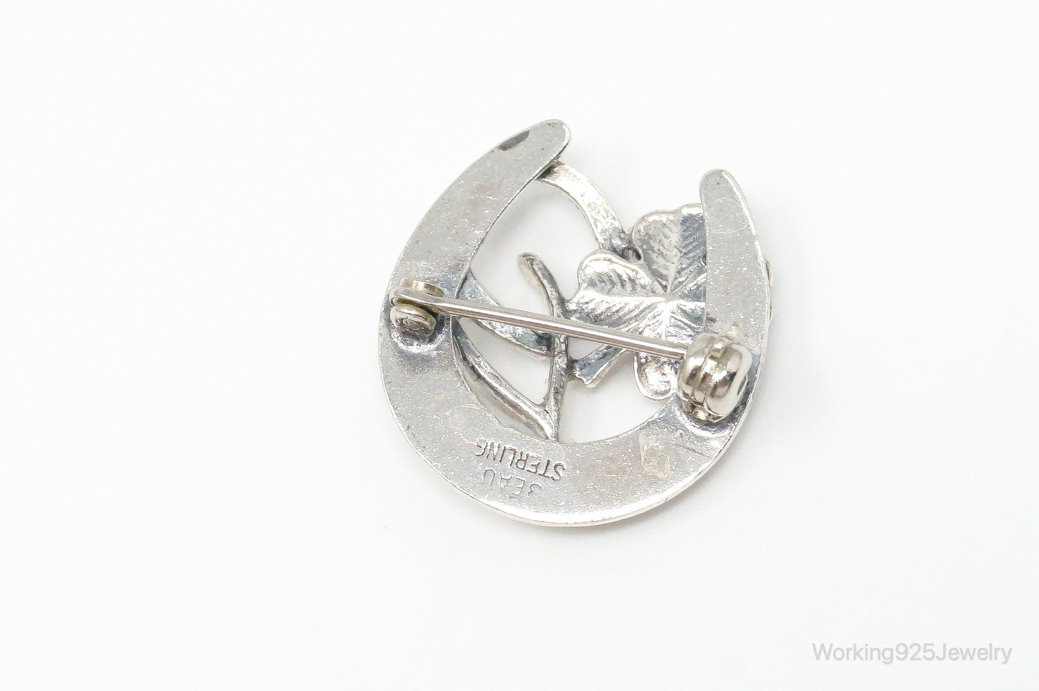 Vintage Designer Beau "Good Luck" Sterling Silver Brooch Pin