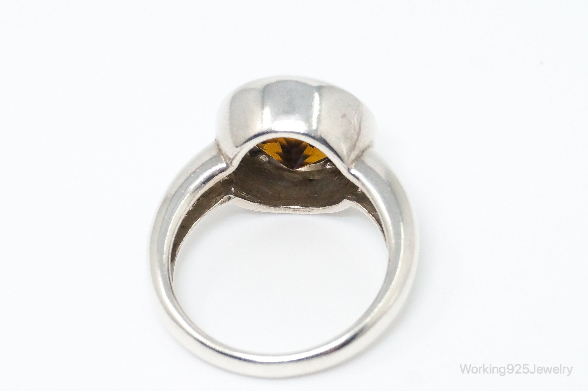 Vintage Fire Citrine CHECK STONE Sterling Silver Ring - SZ 9