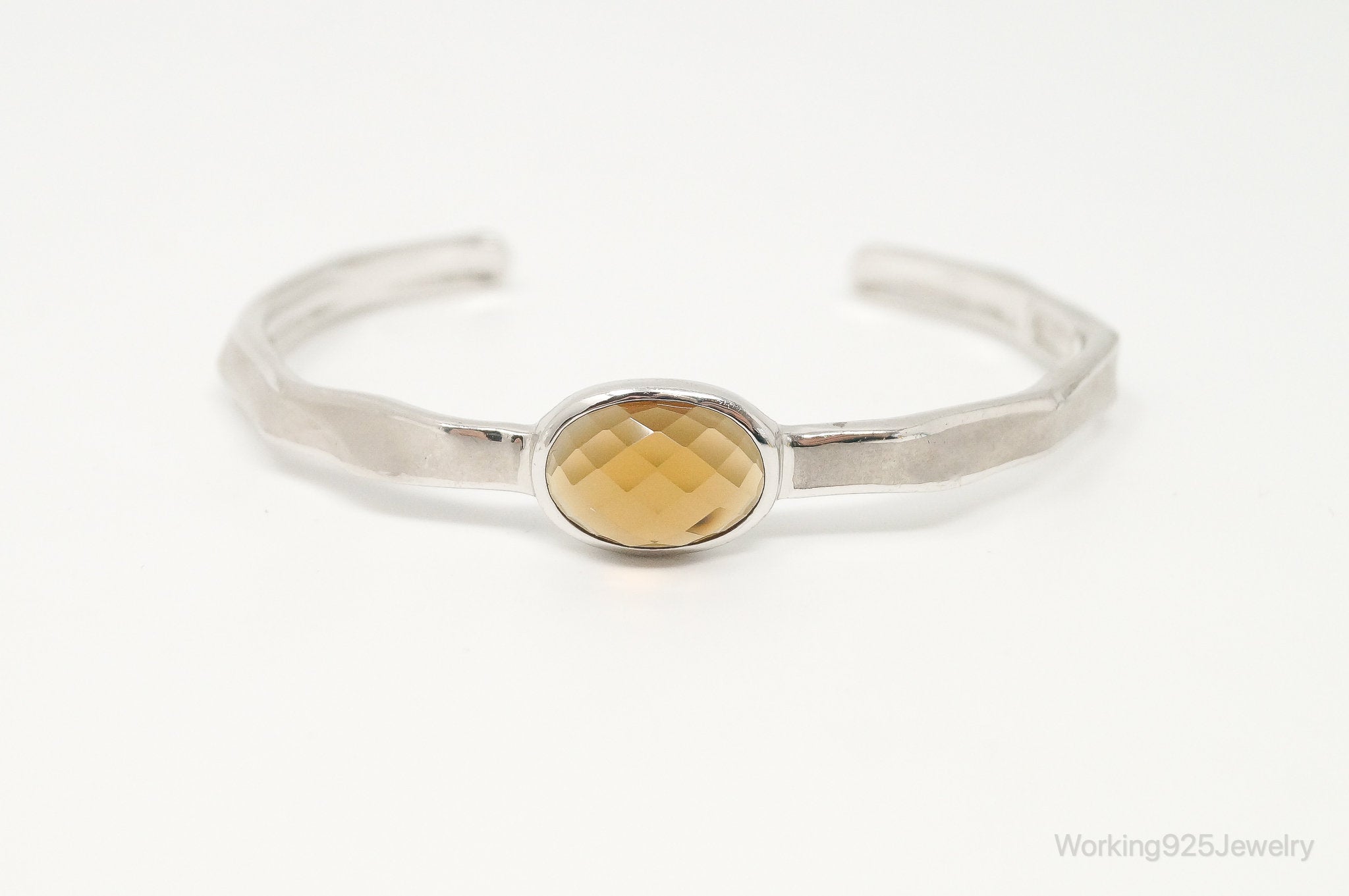 Large Smoky Topaz Modern Sterling Silver Cuff Bracelet