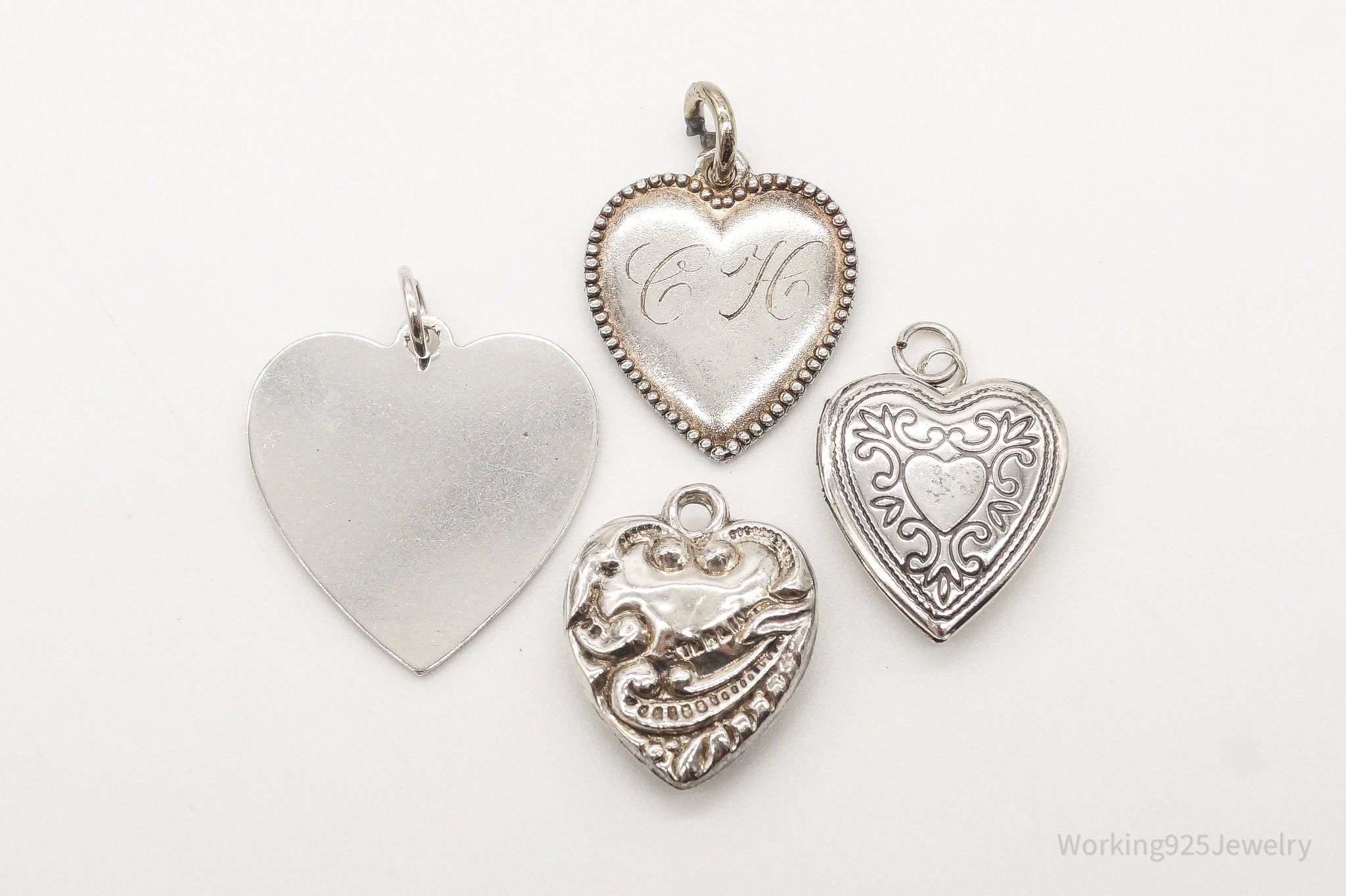 Antique Love Puffy Hearts Sterling Silver Charms Set Lot