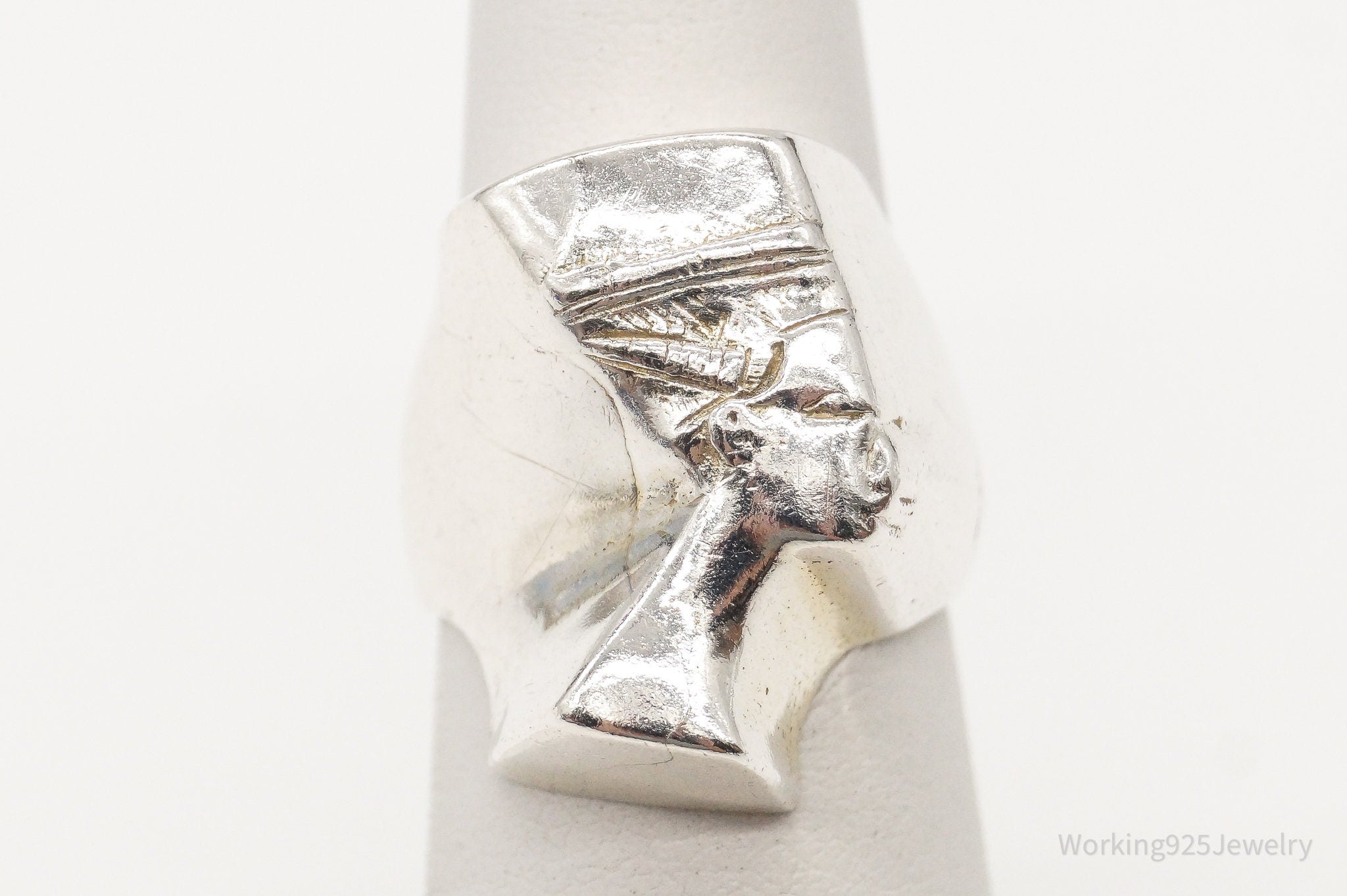 Vintage Egyptian Queen Nefertiti Silver Ring - Size 5.25