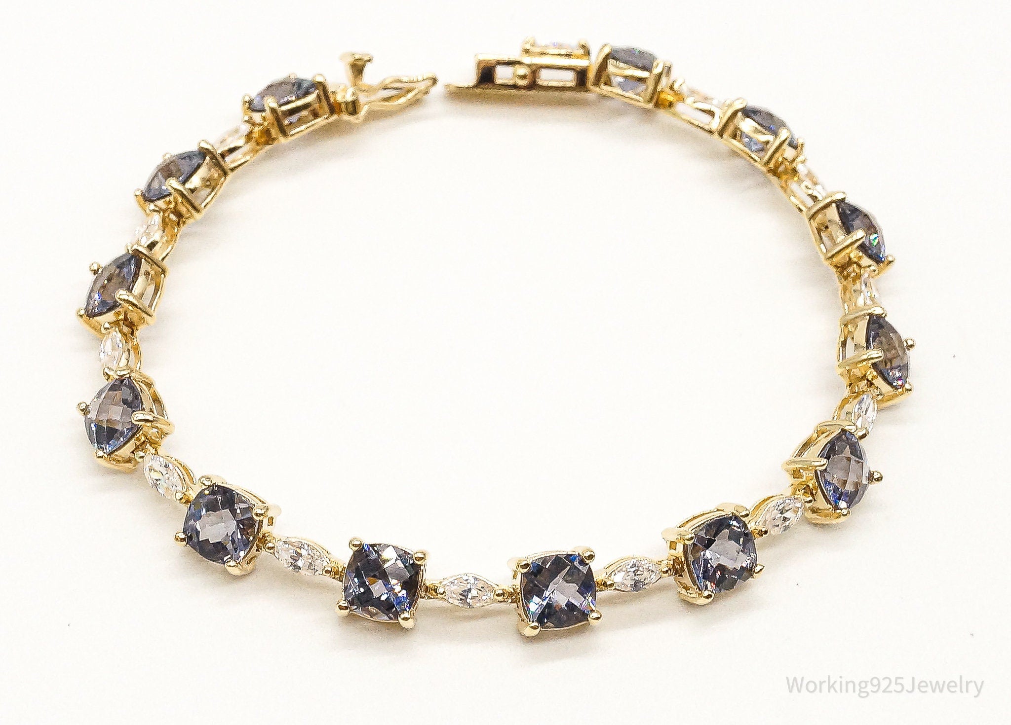 Designer Iolite Cubic Zirconia Gold Over Sterling Silver Bracelet