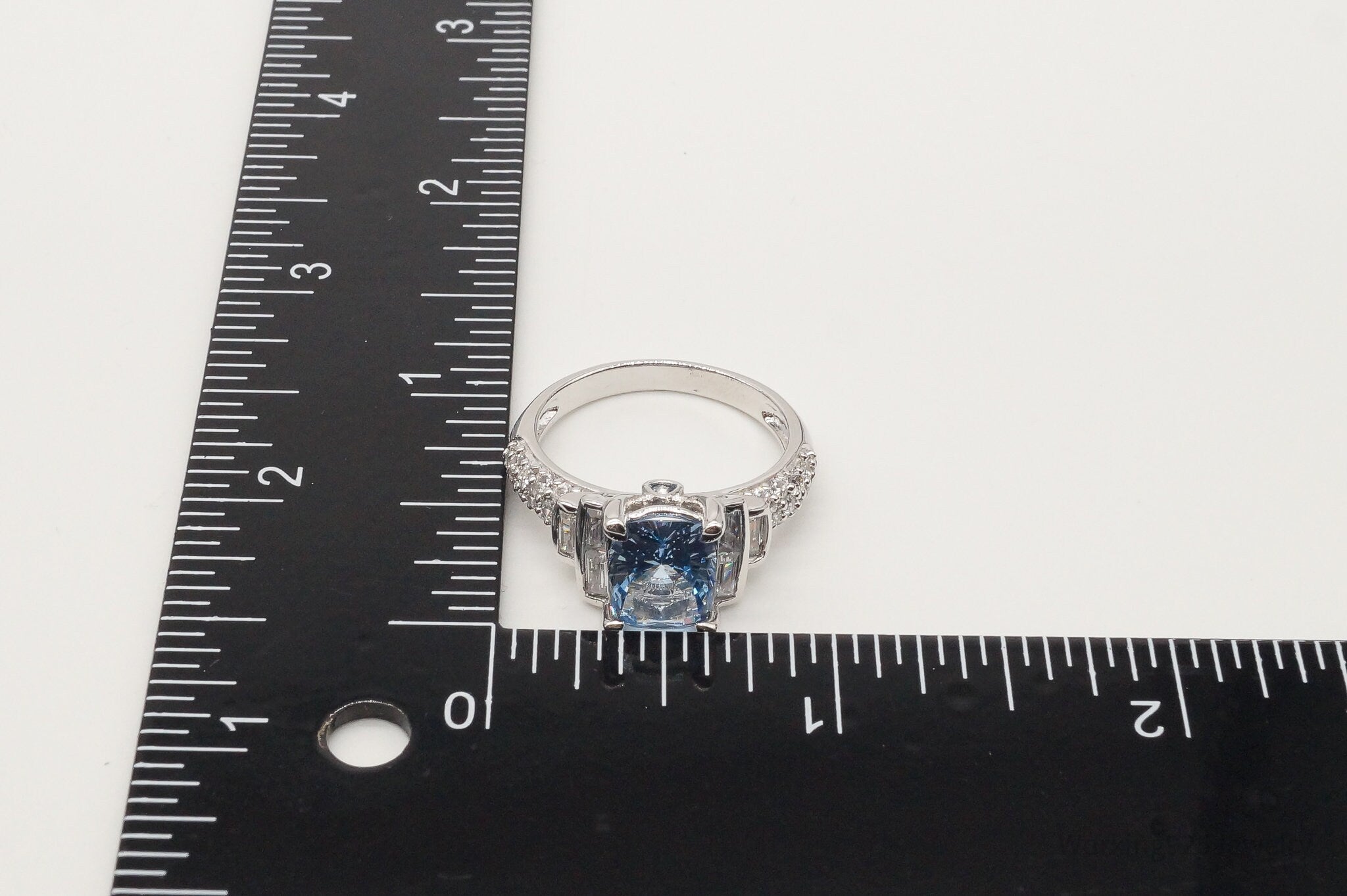 Vintage Blue Topaz Cubic Zirconia Sterling Silver Ring - Size 10