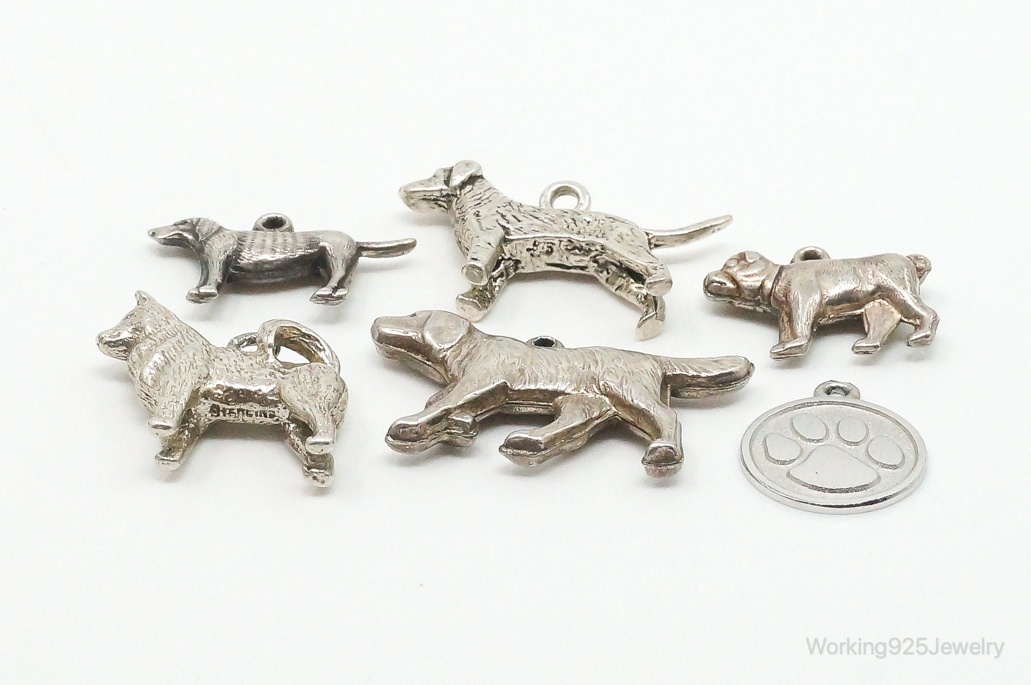 Vintage Antique Puppies Dogs Sterling Silver Charms Lot