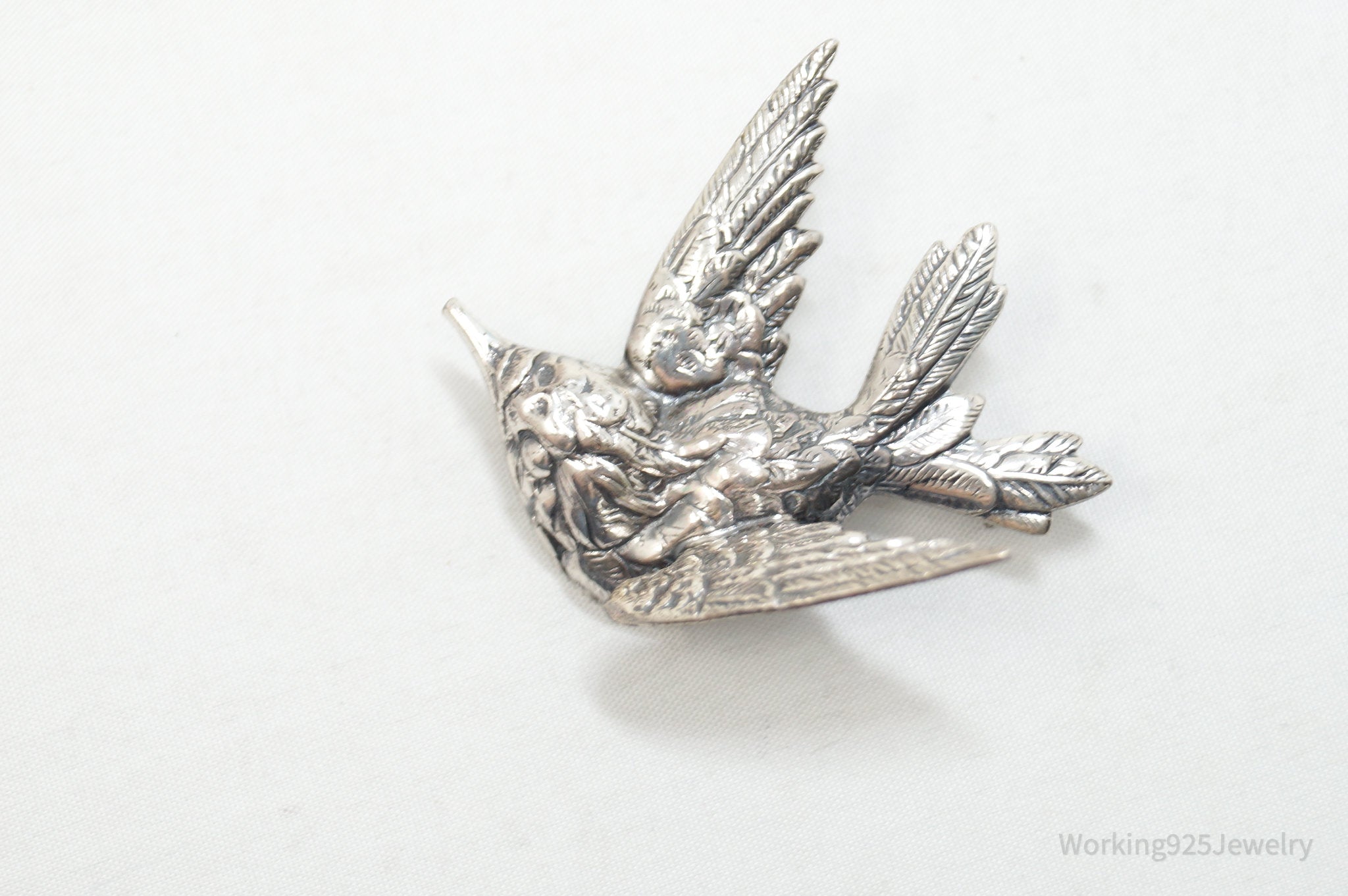 Vintage Designer JewelArt Humming Bird Sterling Silver Brooch Pin