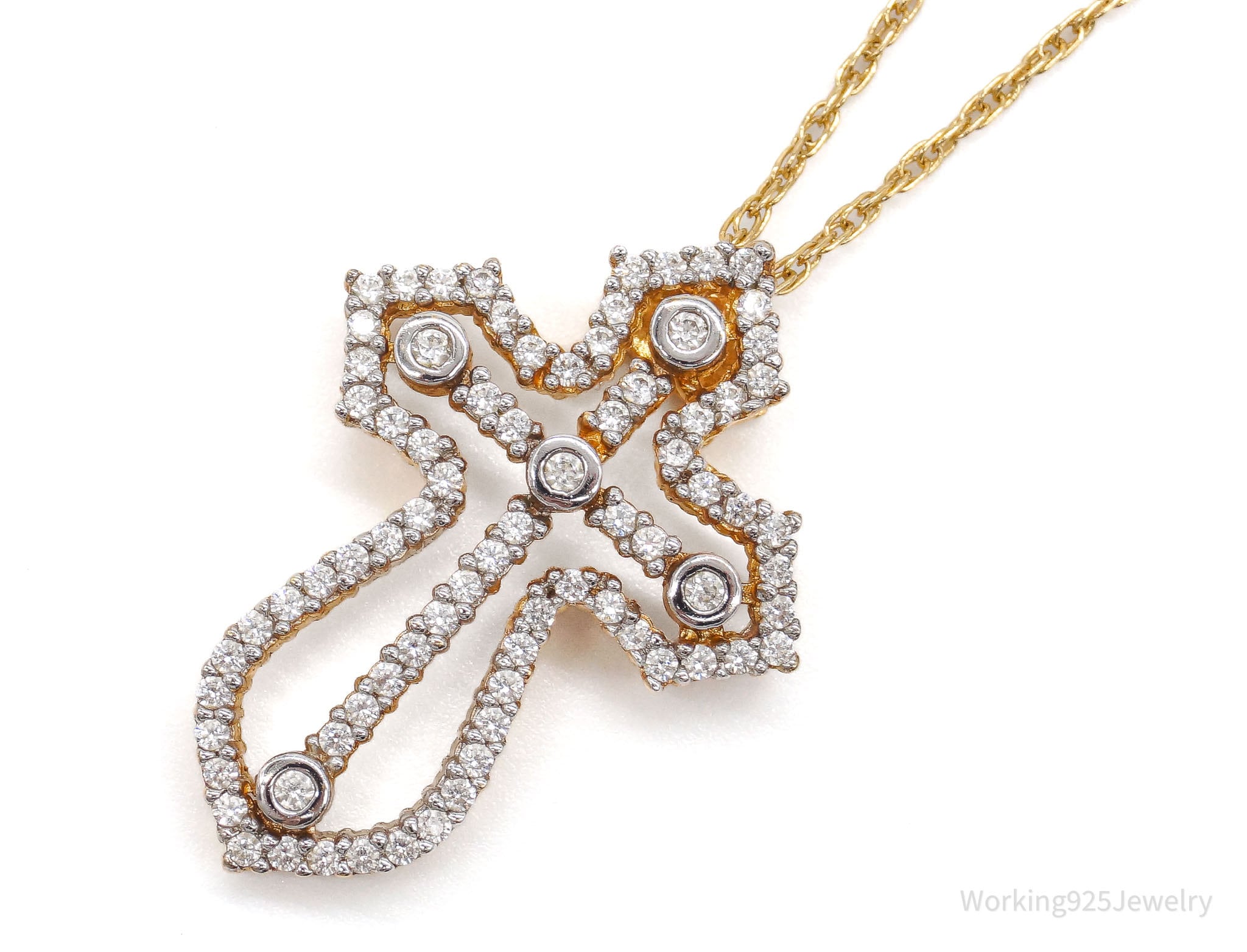 Designer Heng Ngai Cubic Zirconia Gold Vermeil Sterling Silver Cross Necklace