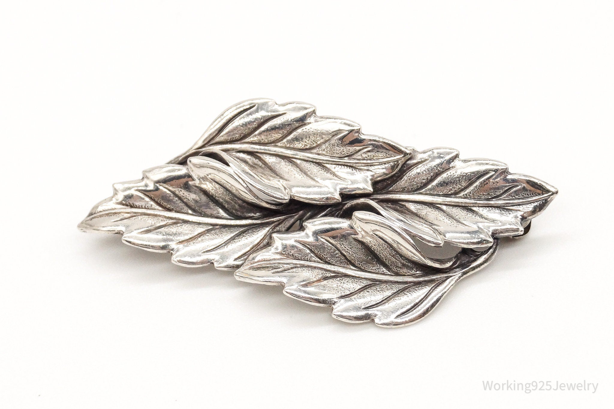 Vintage Designer Beau Leaves Sterling Silver Brooch Pin