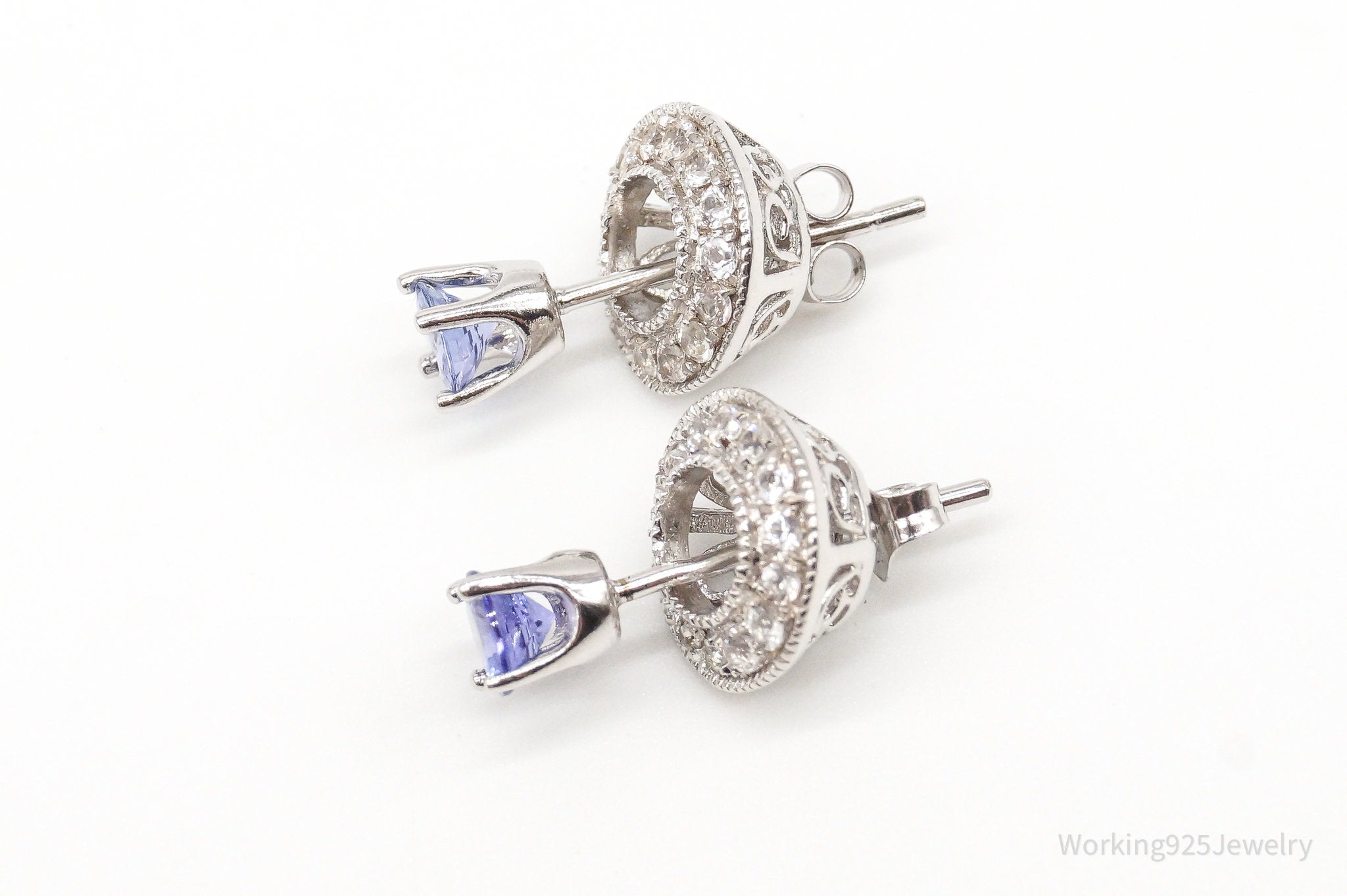 Vintage Iolite Cubic Zirconia Sterling Silver Earrings