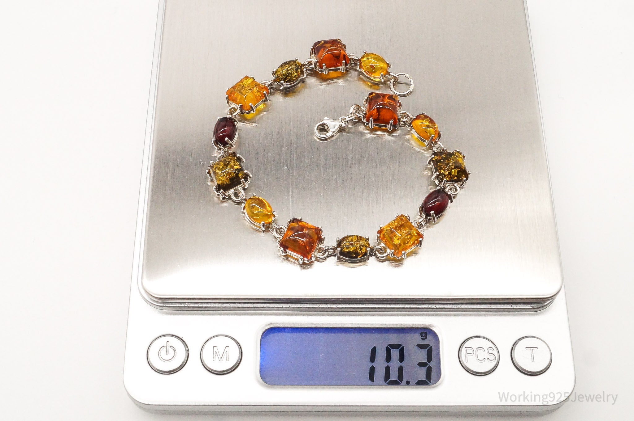 Vintage Amber Sterling Silver Bracelet