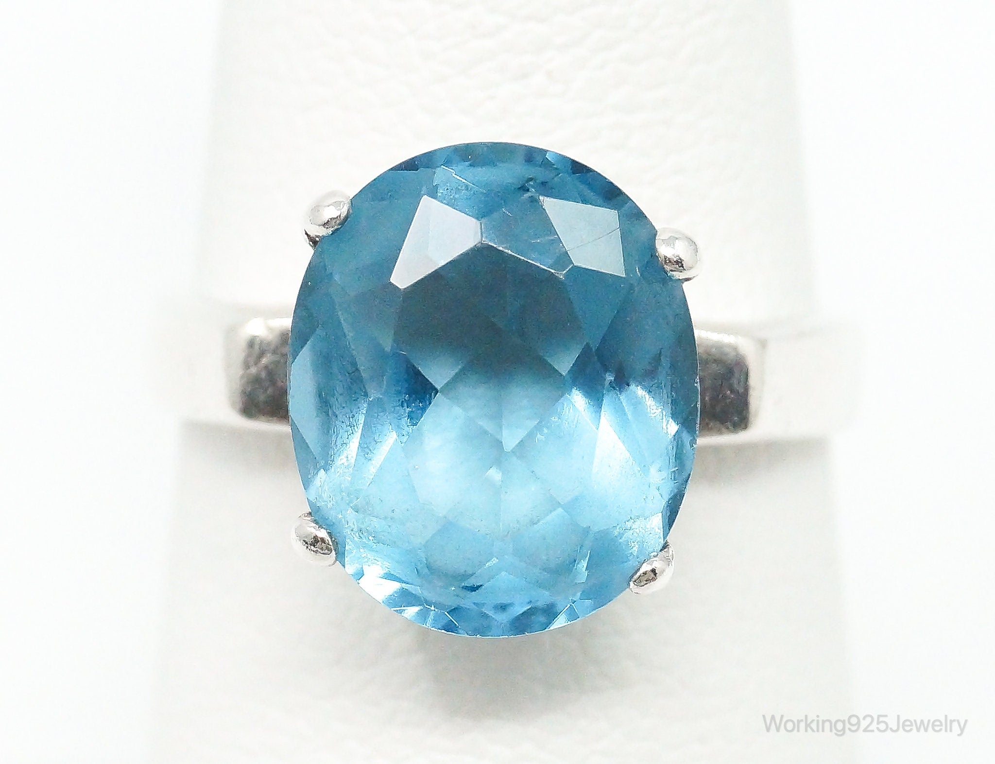 Vintage Blue Topaz Sterling Silver Ring - Size 6.75