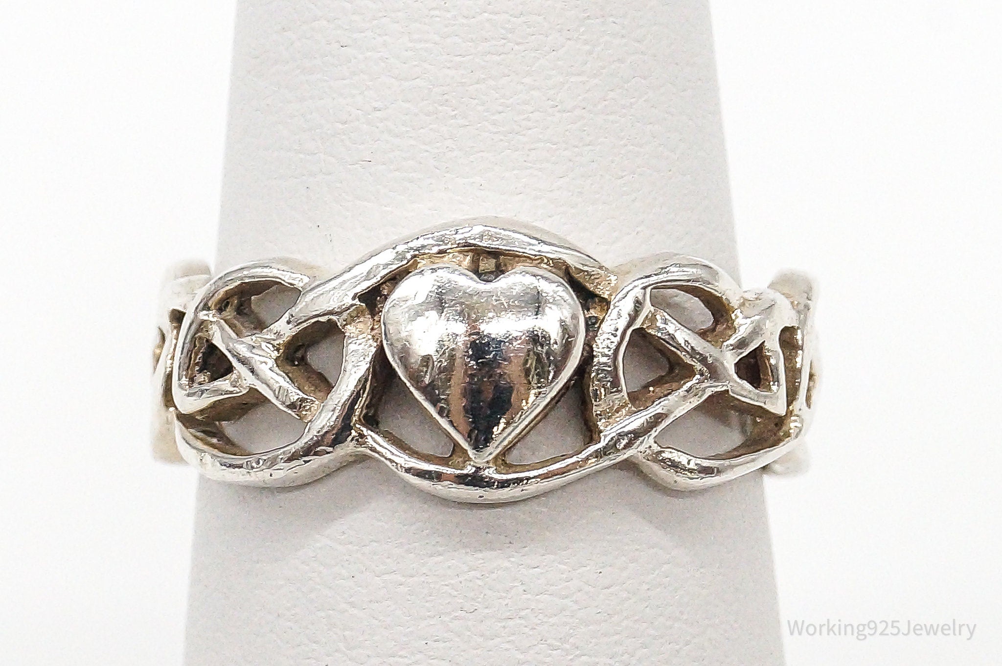 Vintage Heart Celtic Knot Design Sterling Silver Band Ring - Size 5.5