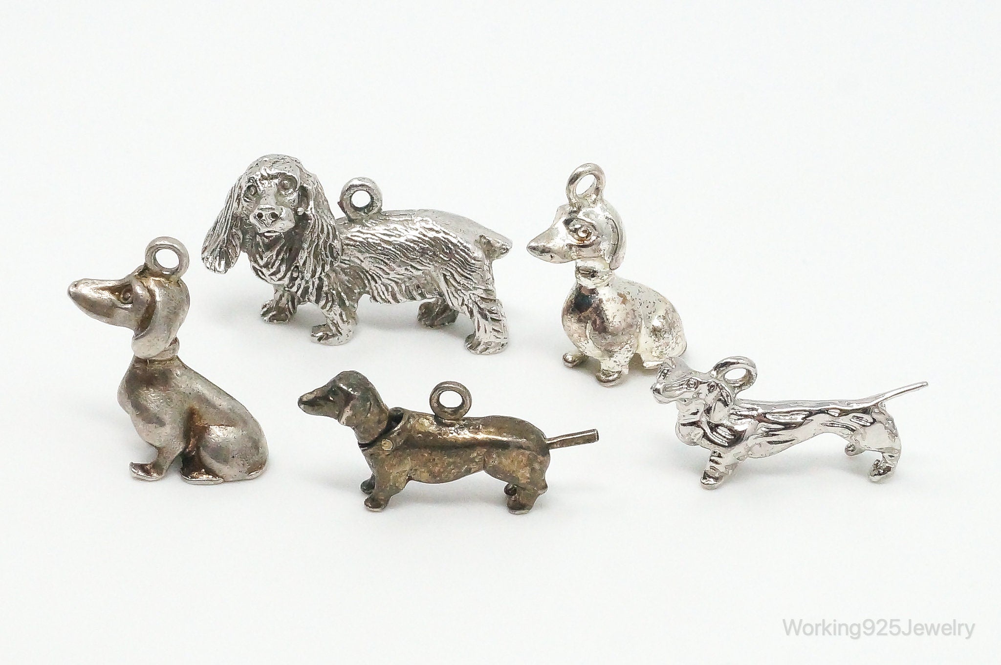 Vintage Antique Dachshund Sterling Silver Charms Lot