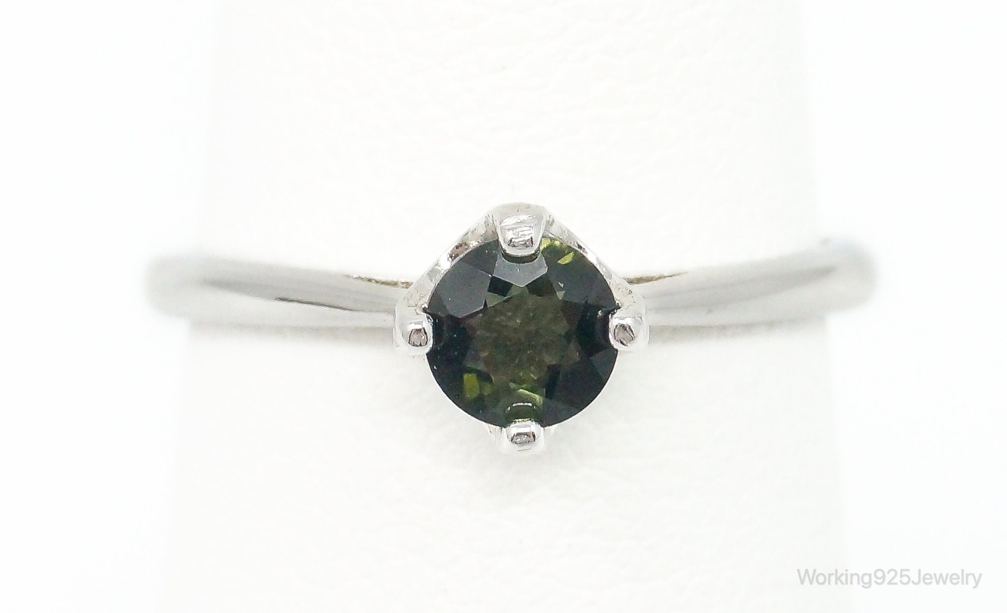 Vintage Dark Green Peridot Sterling Silver Ring - Size 6.5 Adjustable