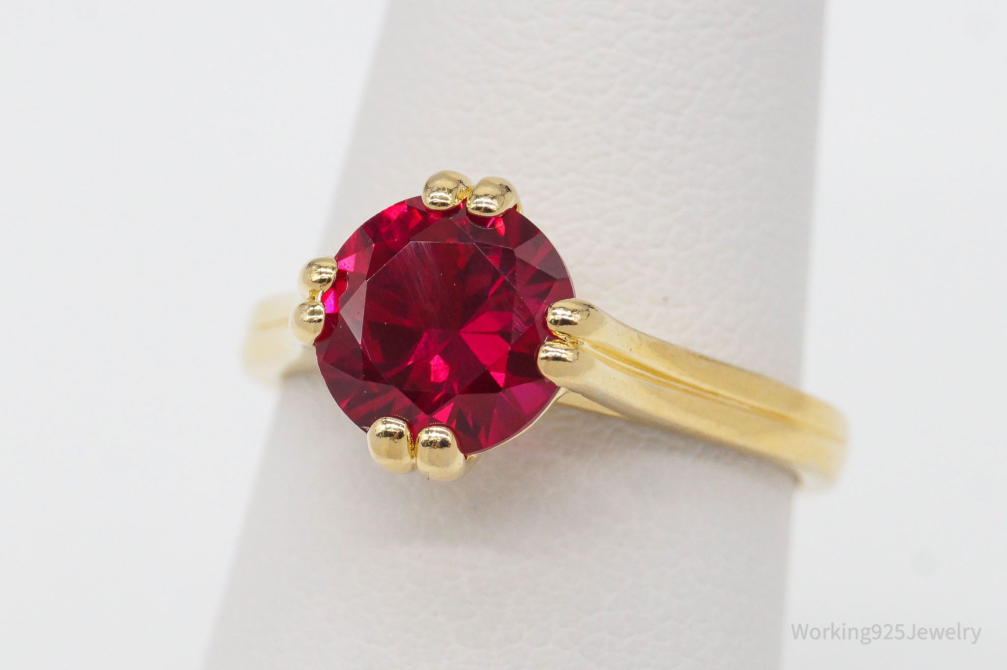 Designer Ruby 18K Gold Over Sterling Silver Ring - Size 6.75