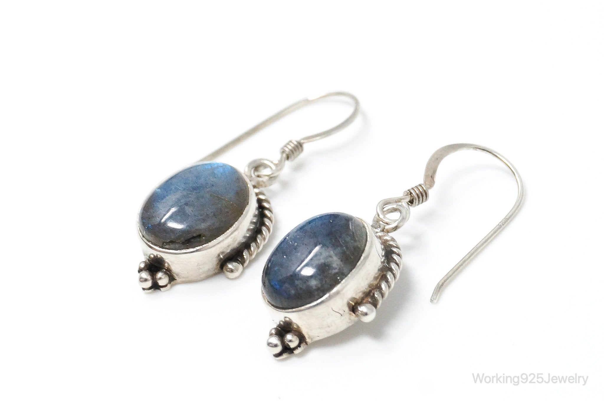 Vintage Labradorite Bali Inspired Sterling Silver Earrings