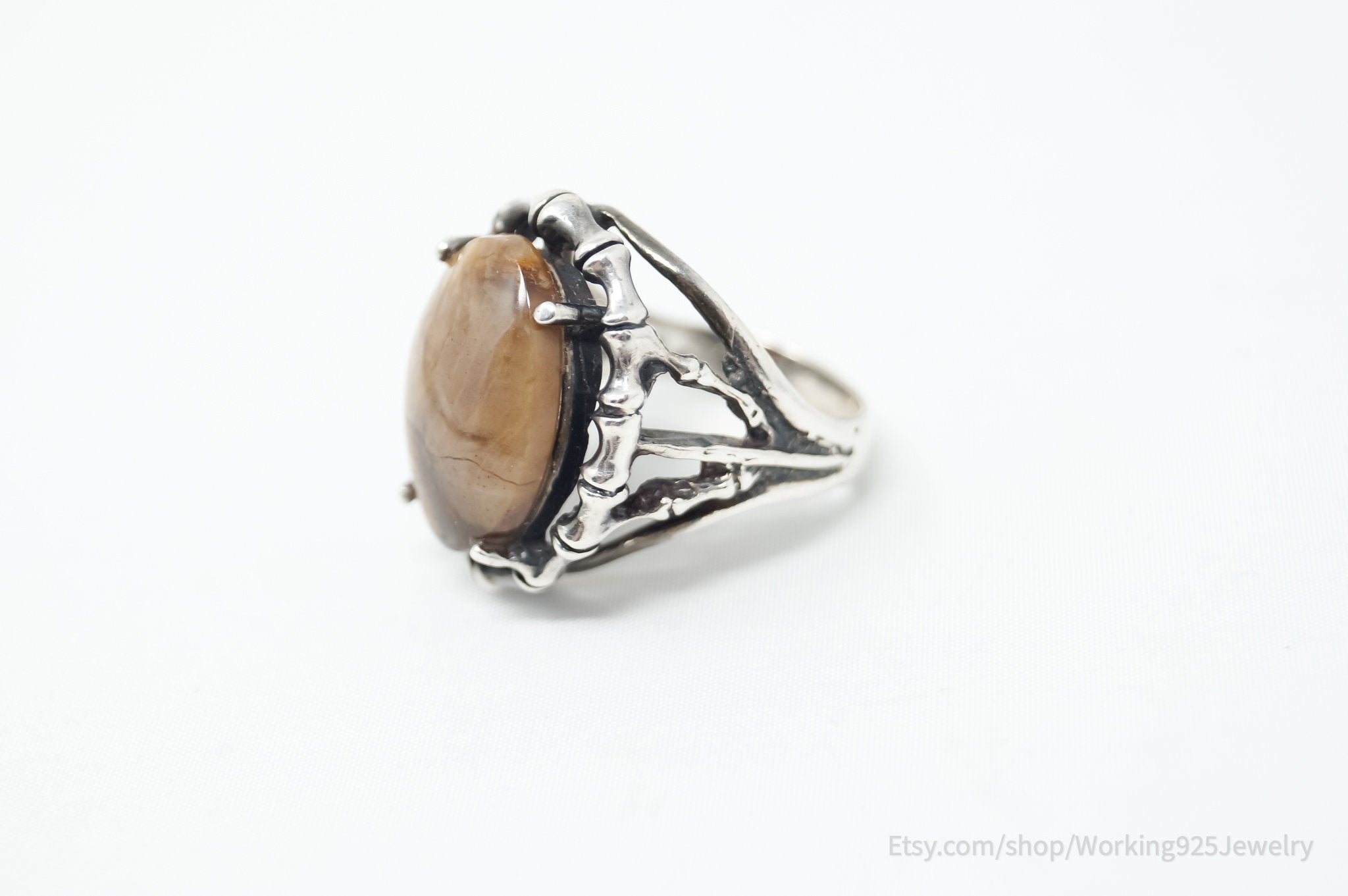 Vintage Jasper Southwestern Bamboo Design Sterling Silver Ring - Size 7.25