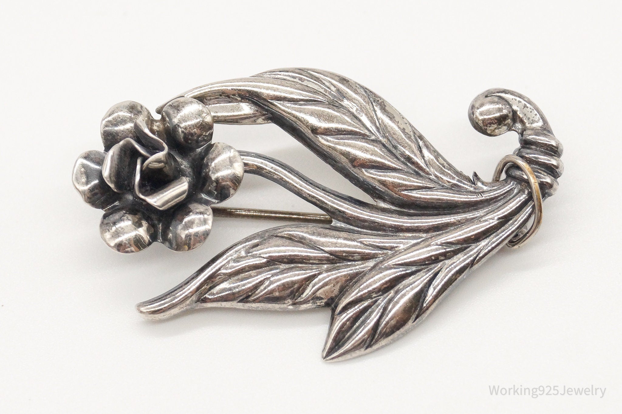 Vintage Felch and Company Large Sterling Silver Flower Motif Pin Brooch