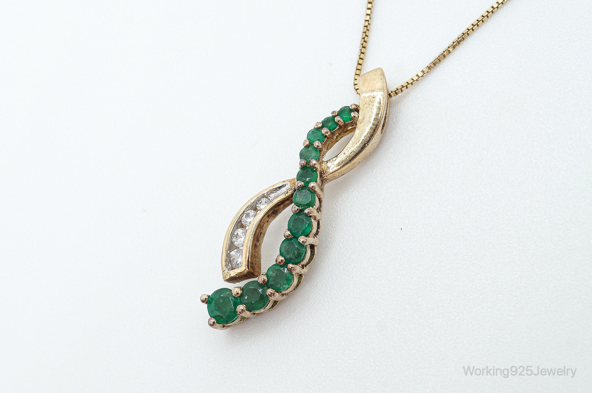 Designer Emerald Cubic Zirconia Gold Vermeil Sterling Silver Necklace