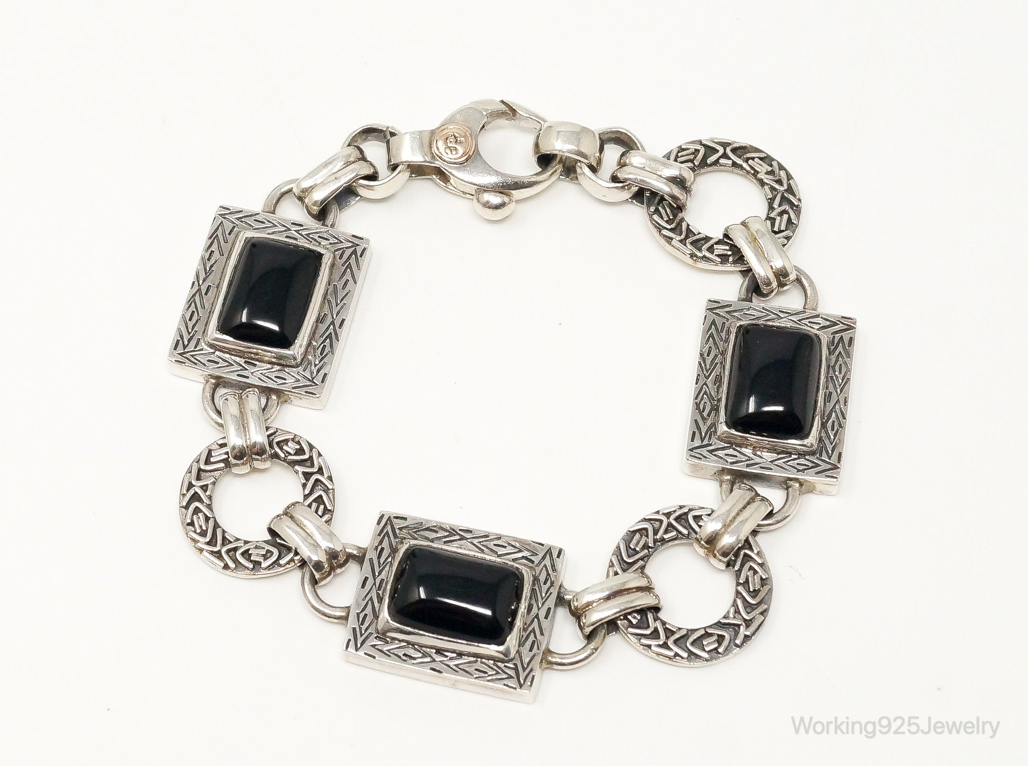 Vintage Designer Black Onyx High Fashion Sterling Silver Bracelet