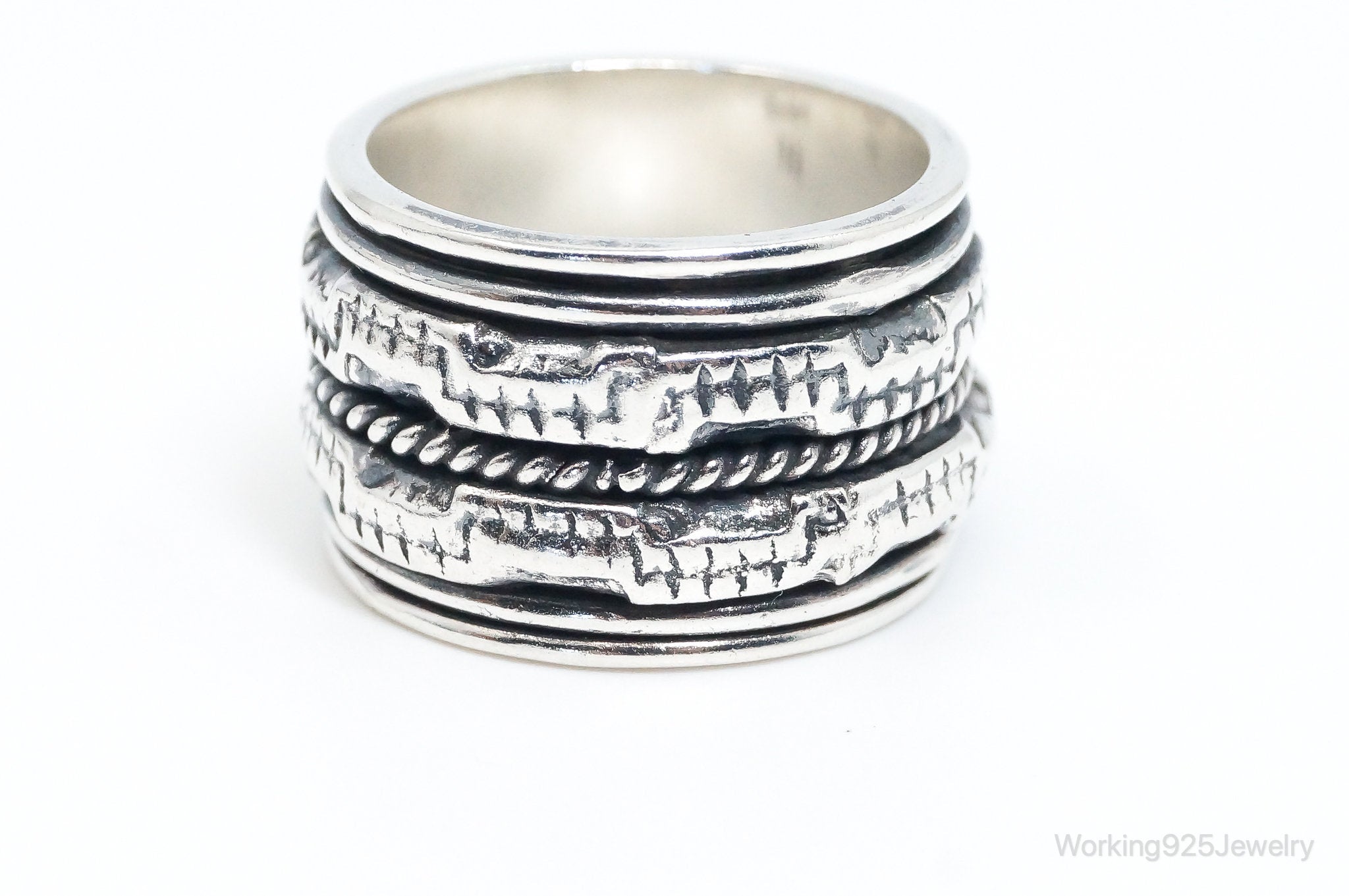 Vintage Designer GeoArt Sterling Silver Spinner Band Ring Size 7