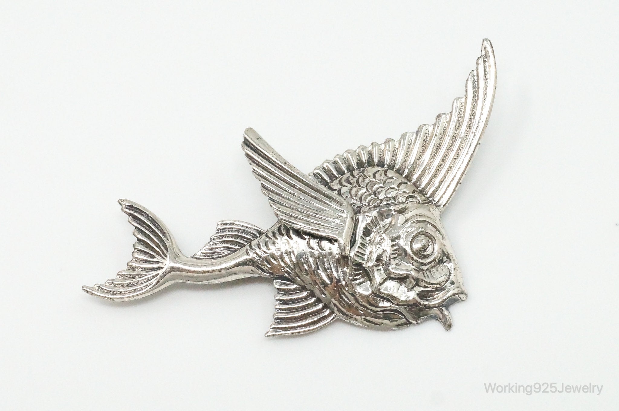 Vintage Fish Sterling Silver Brooch Pin