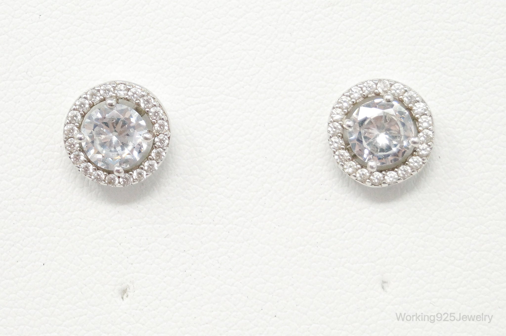 Large Cubic Zirconia Sterling Silver Stud Post Earrings